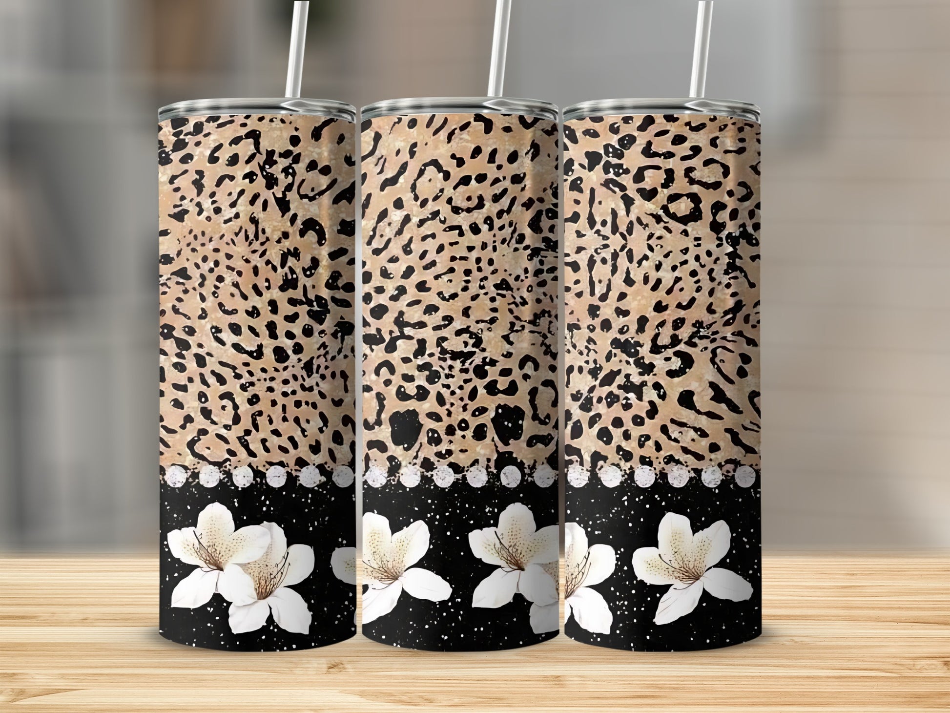 Leopard Pattern with Floral Design Tumbler Product