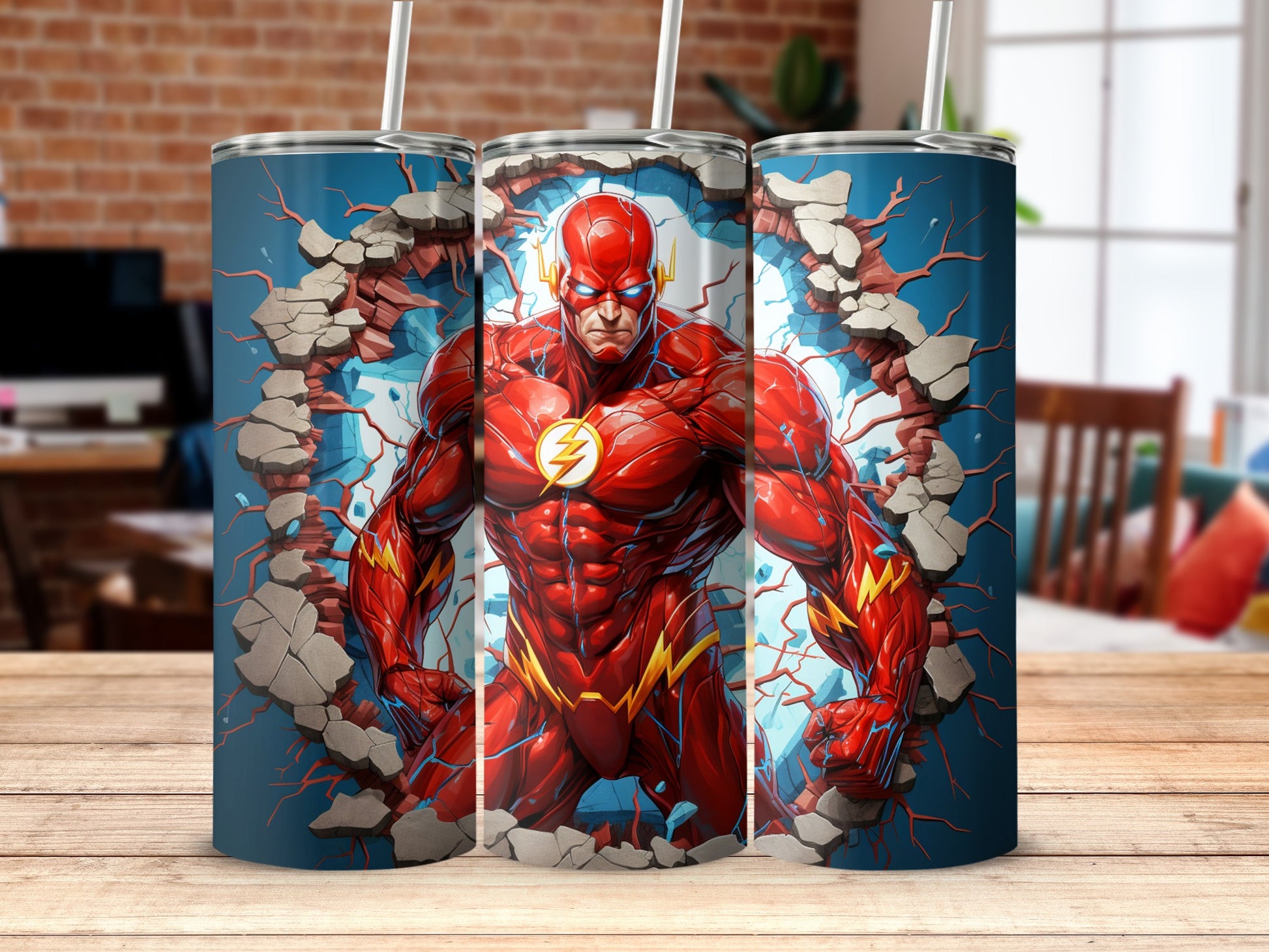 Flash Superhero Breaking Wall Dynamic Tumbler Design
