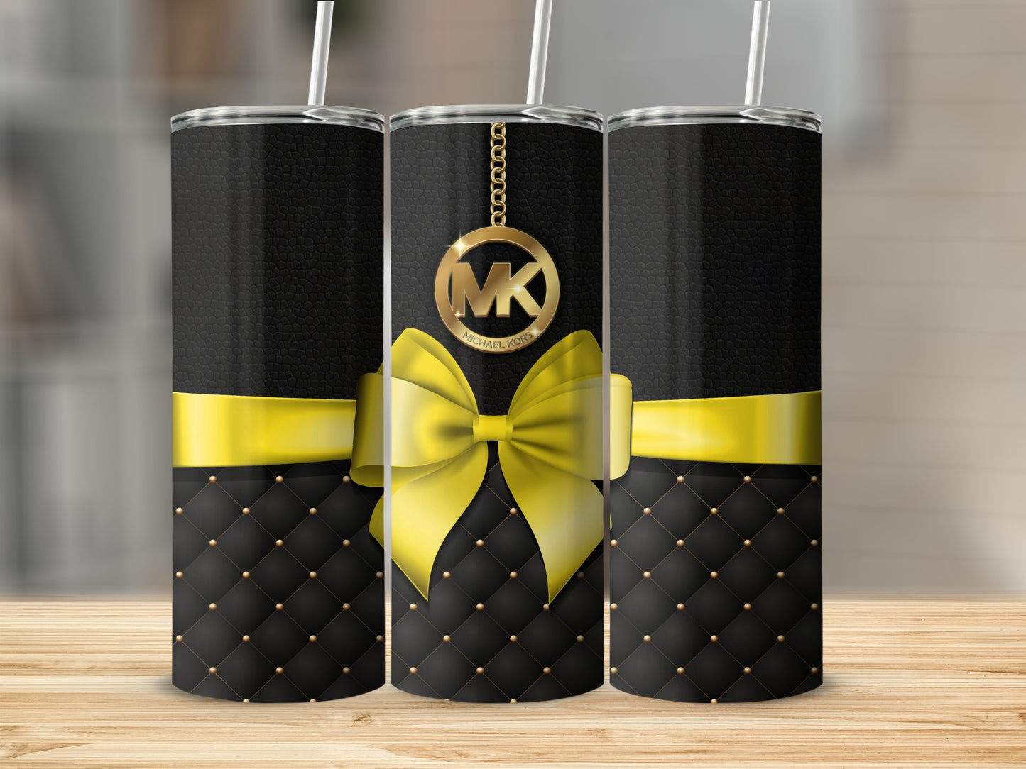 Black and Yellow Quilted Design Tumbler with MK Logo