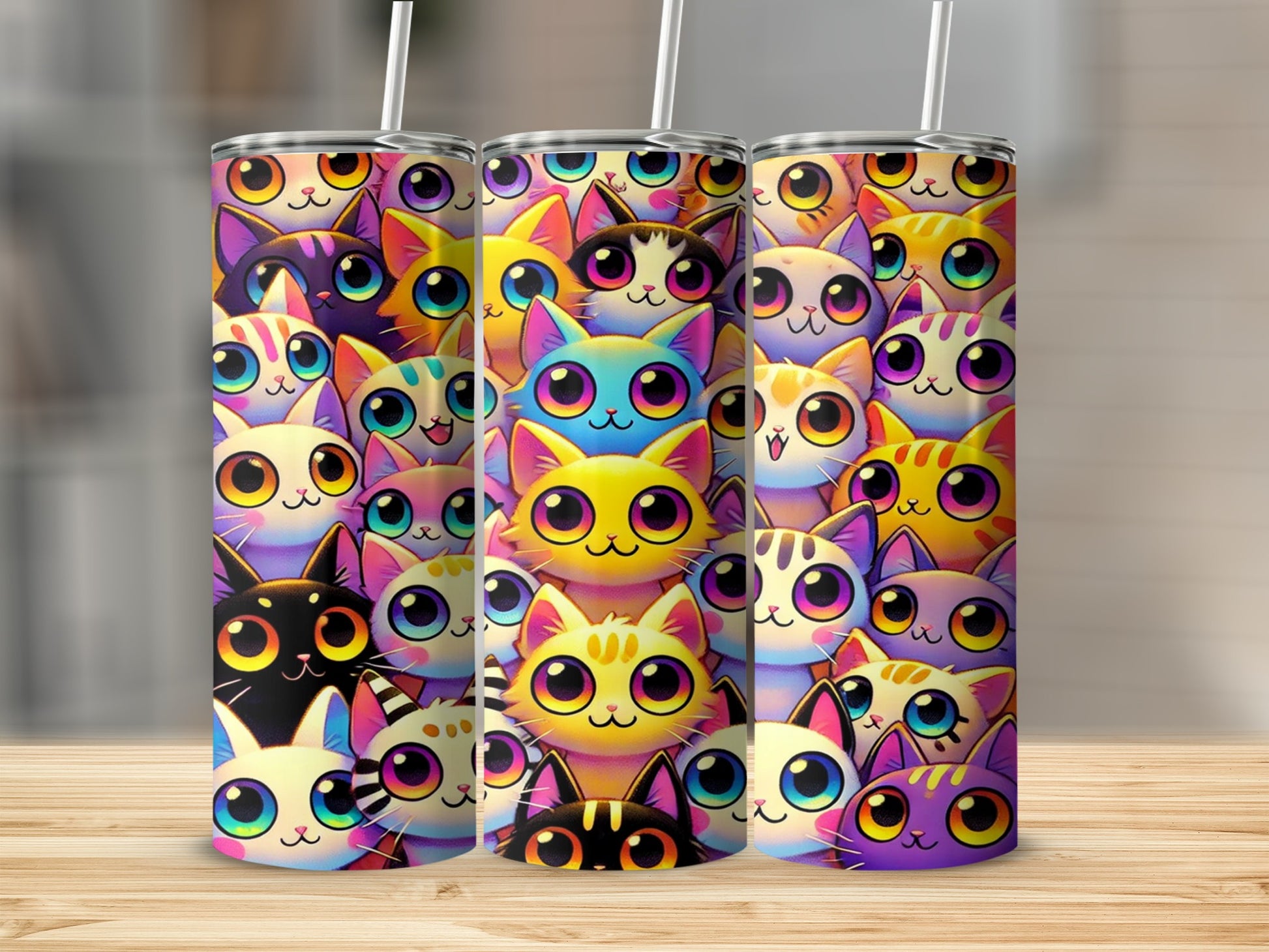 Colorful Cat Faces Design 20oz Stainless Steel Tumbler