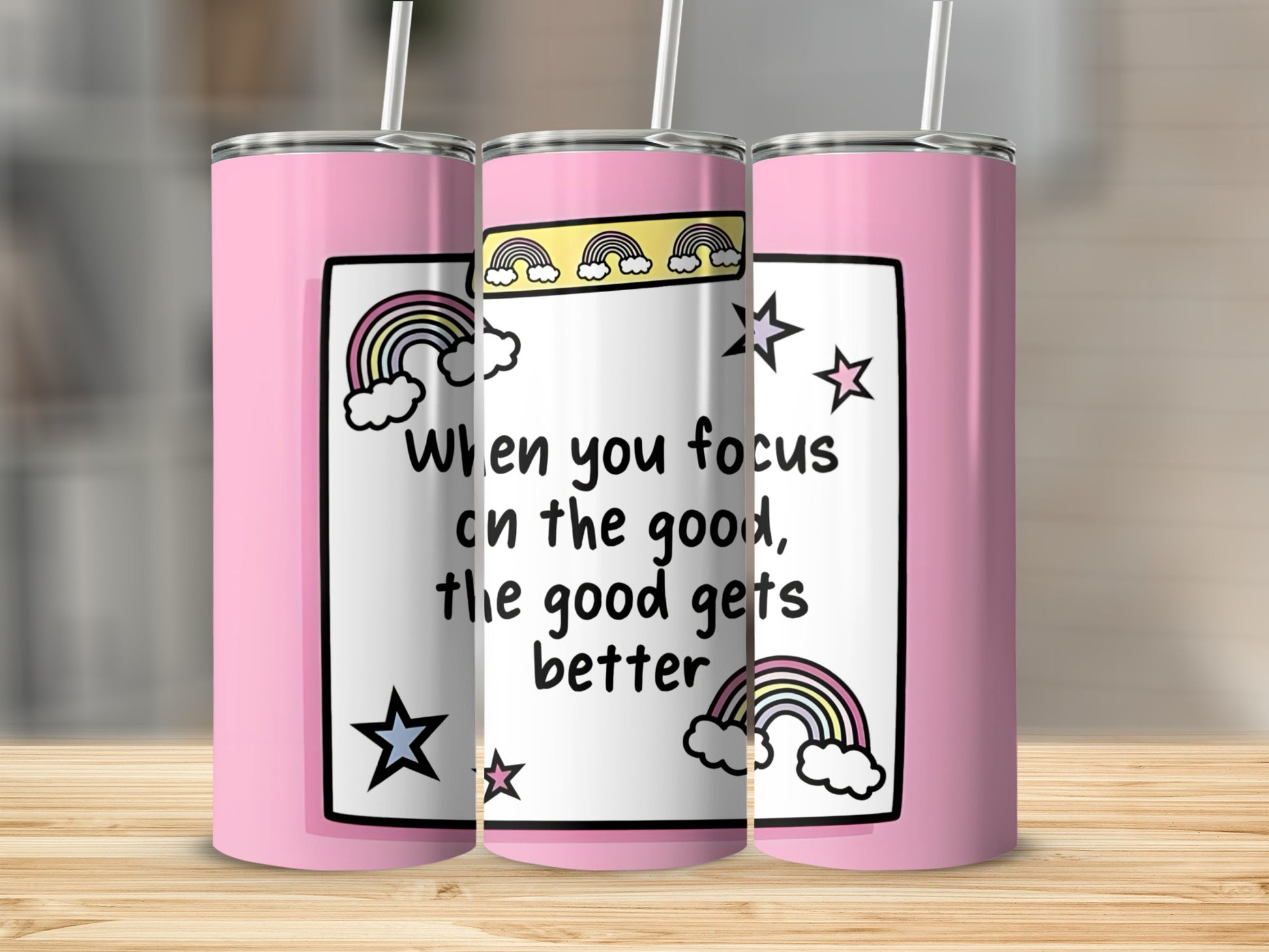 Positive Affirmation Rainbow and Stars Tumbler Cup