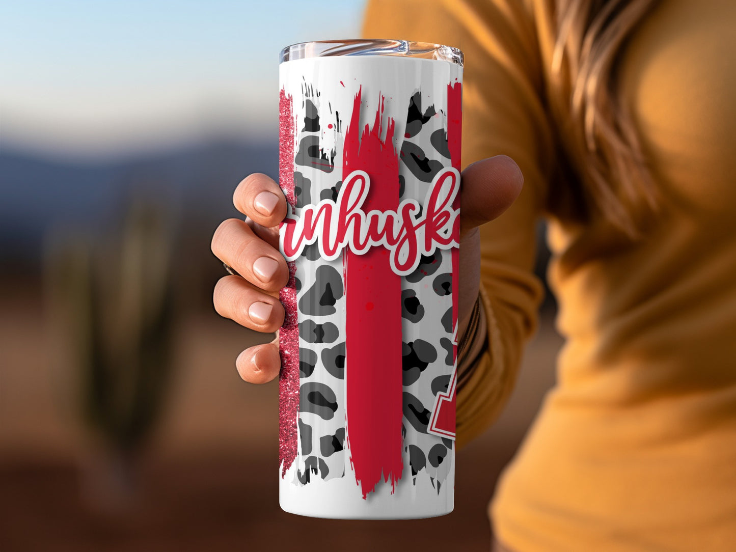 Cornhuskers Animal Print Brush Strokes For University Tumblers