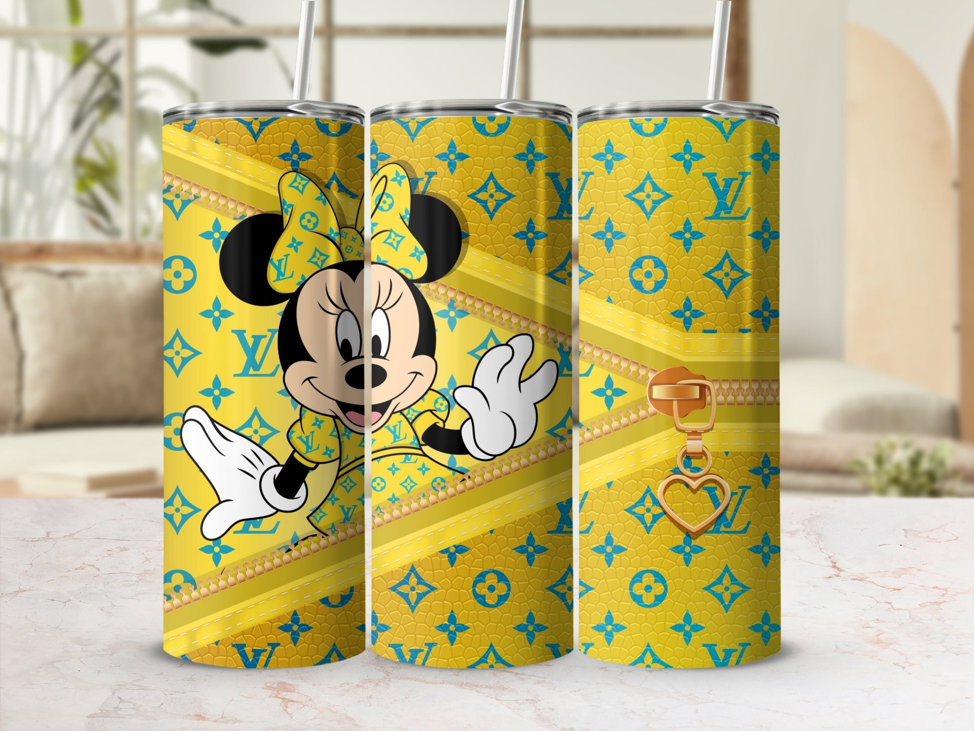 Yellow Minnie Mouse Patterned Zipper Tumbler Cup