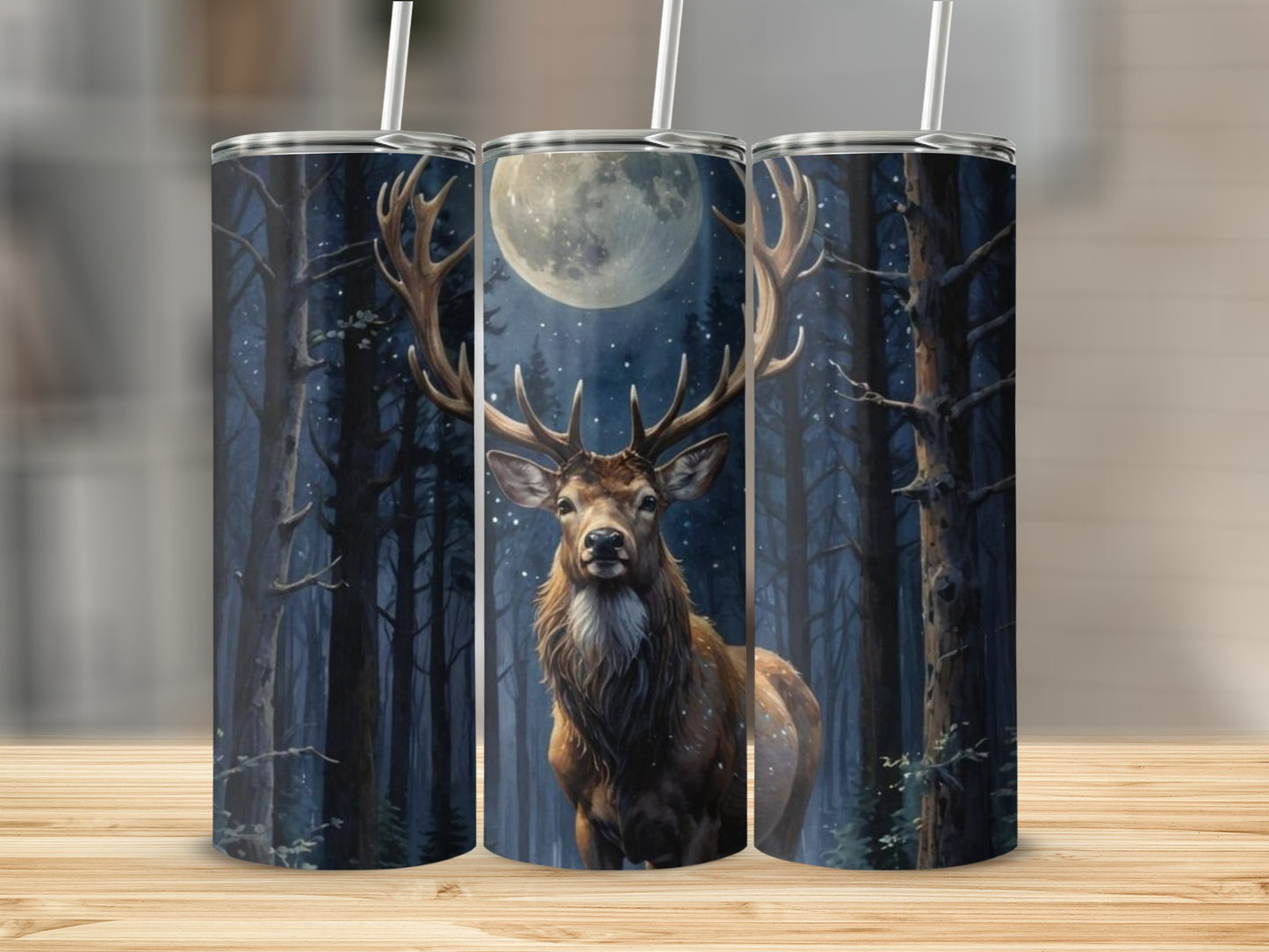 Majestic Deer Under Moonlight Tumbler Design for Nature Lovers