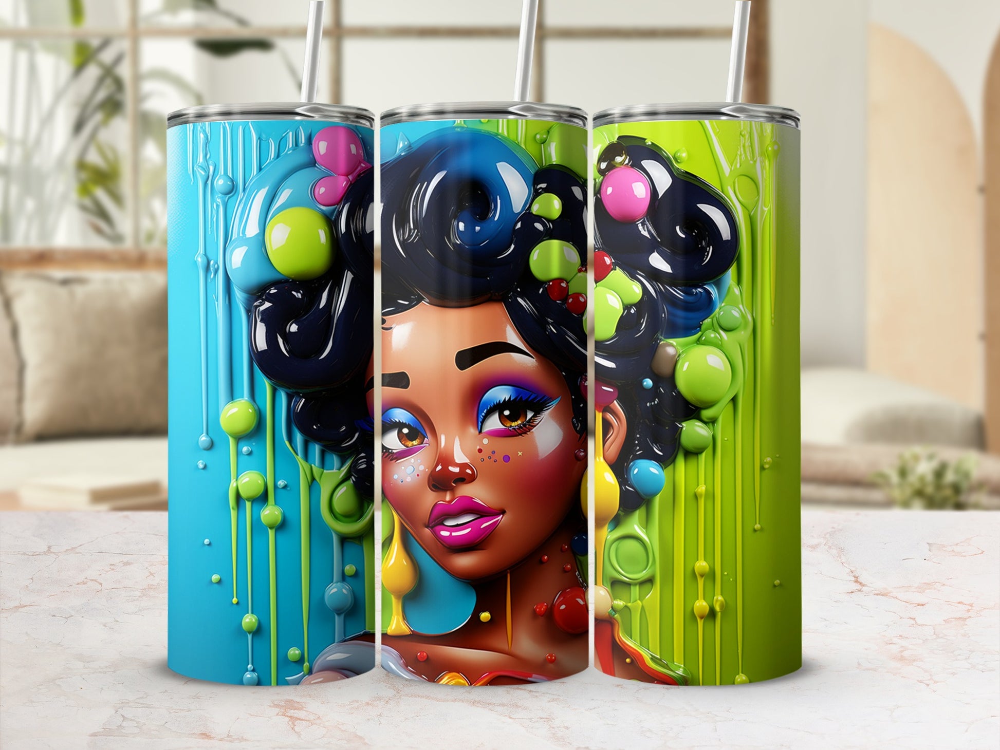 Colorful Artistic Painted Portrait Travel Mug