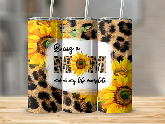 Being a Mom Sunflower Leopard Print Tumbler