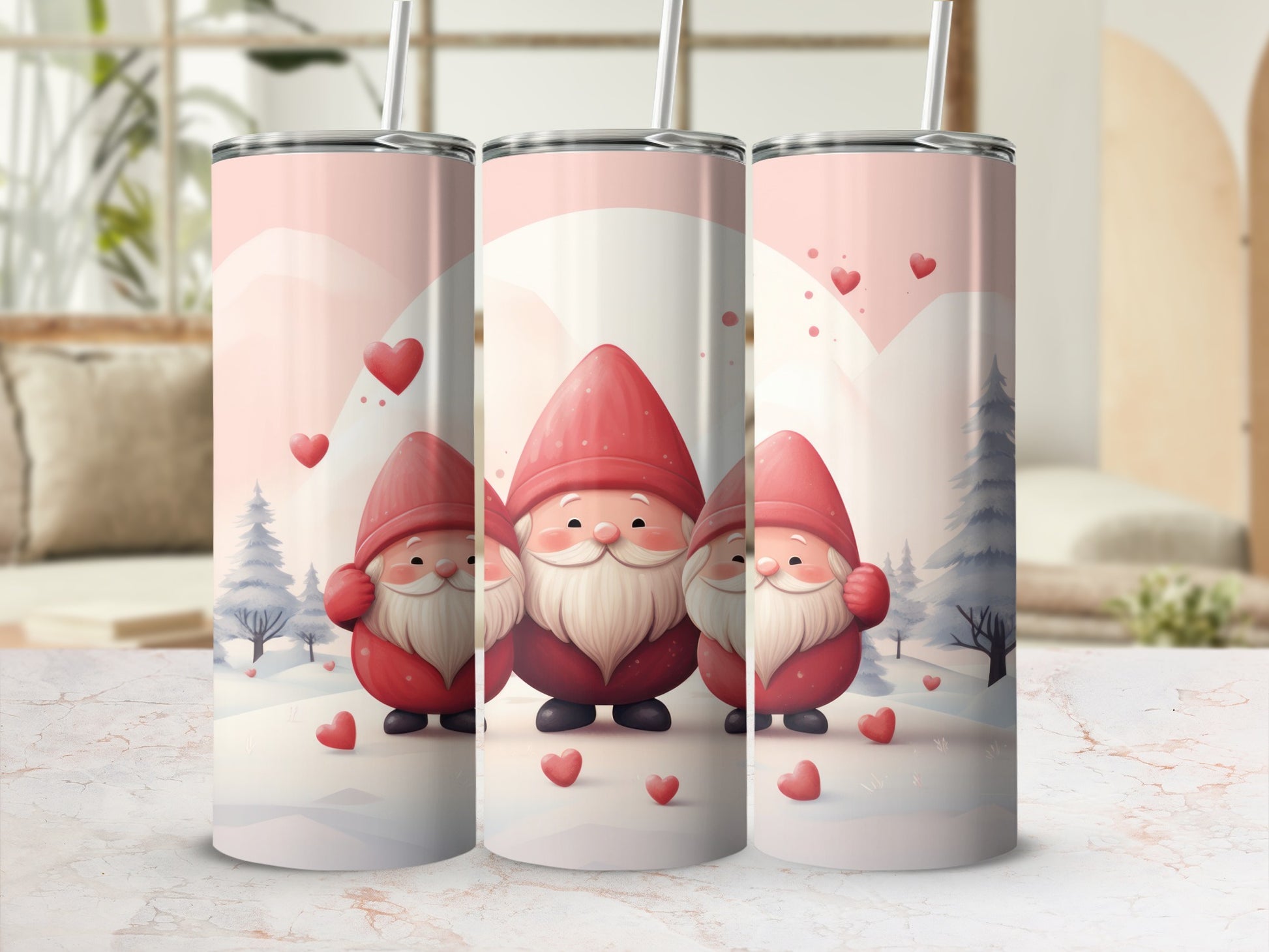 Cute Gnome Valentines Tumbler with Heart Graphics