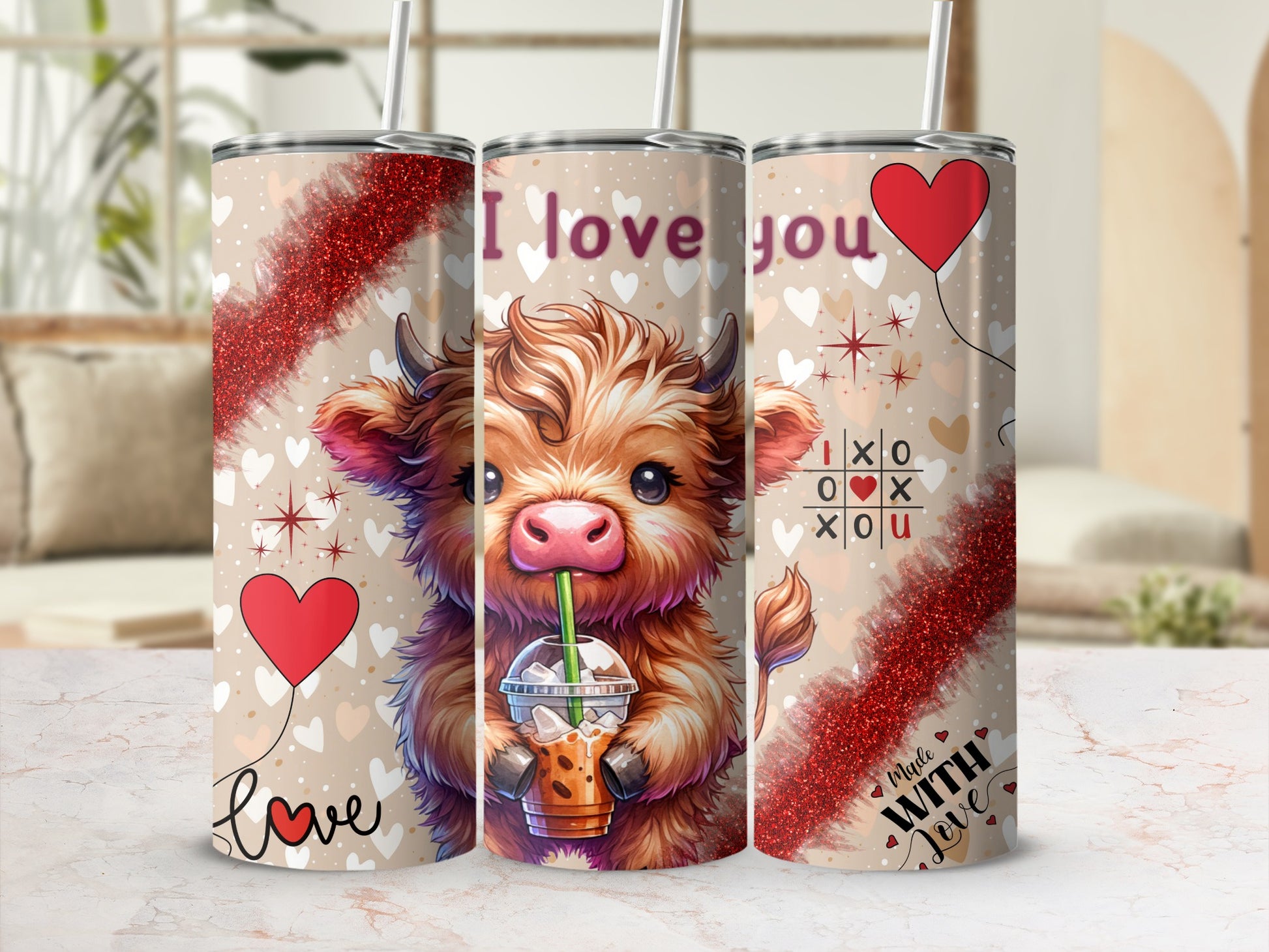 Cute Highland Cow Love Design Tumbler Product