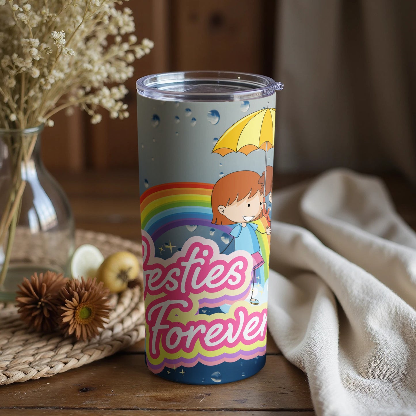 Colorful Besties Forever Tumbler with Rainbow Graphic
