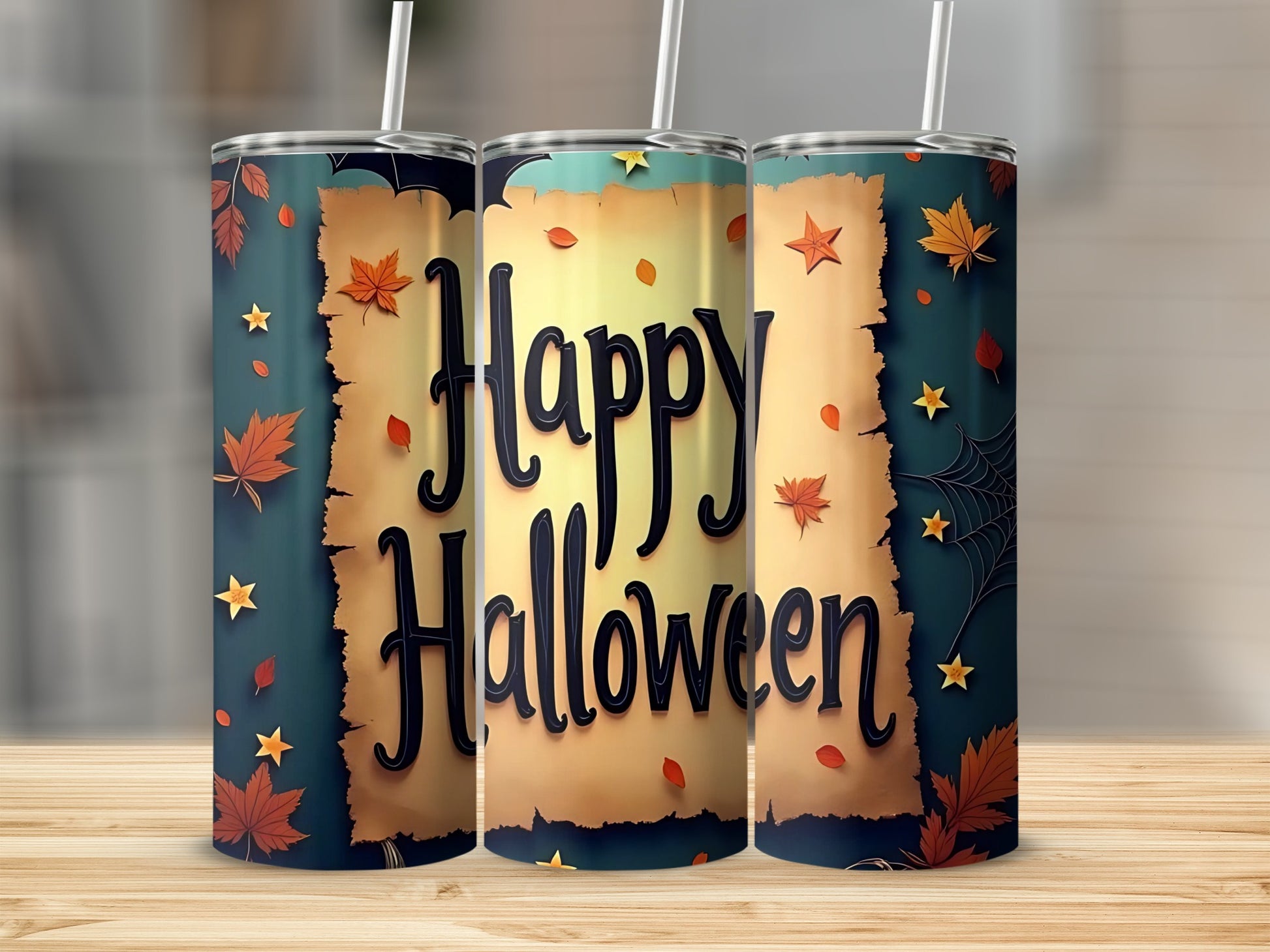 Festive Happy Halloween Autumn Leaves Tumbler세