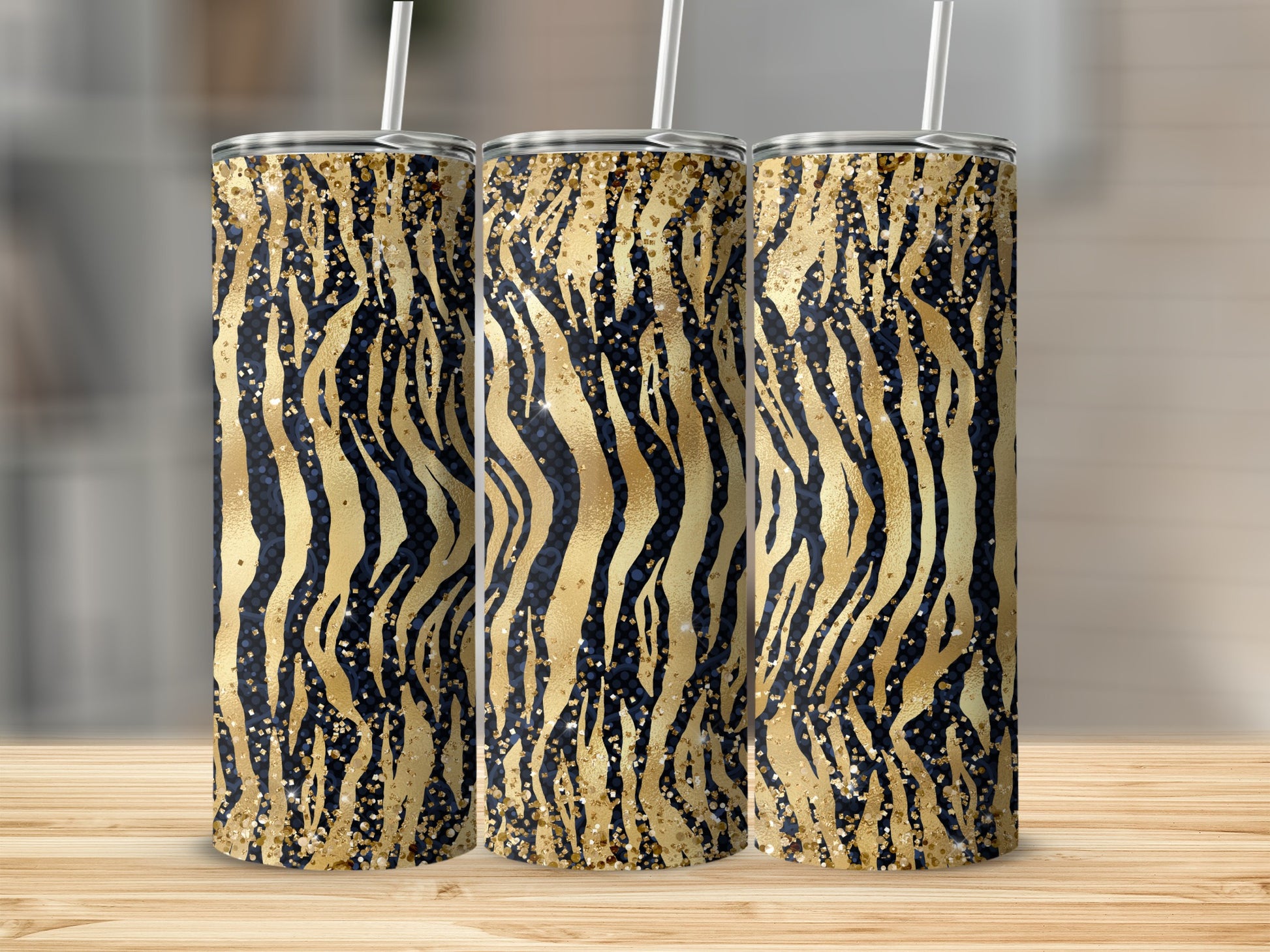 Elegant Gold and Black Zebra Print Tumbler Cup