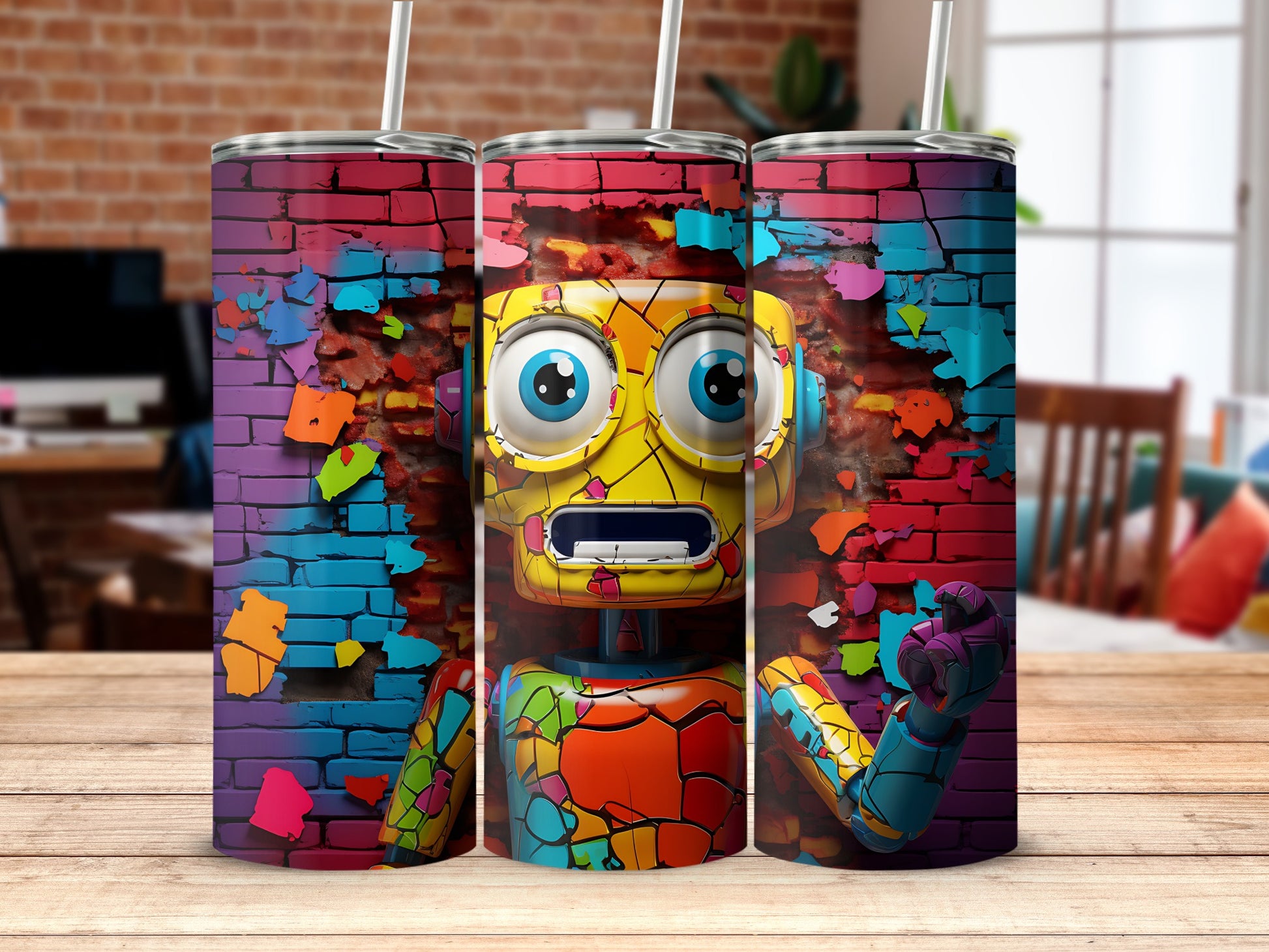 Colorful Robot Breaking Through Wall Design Tumbler