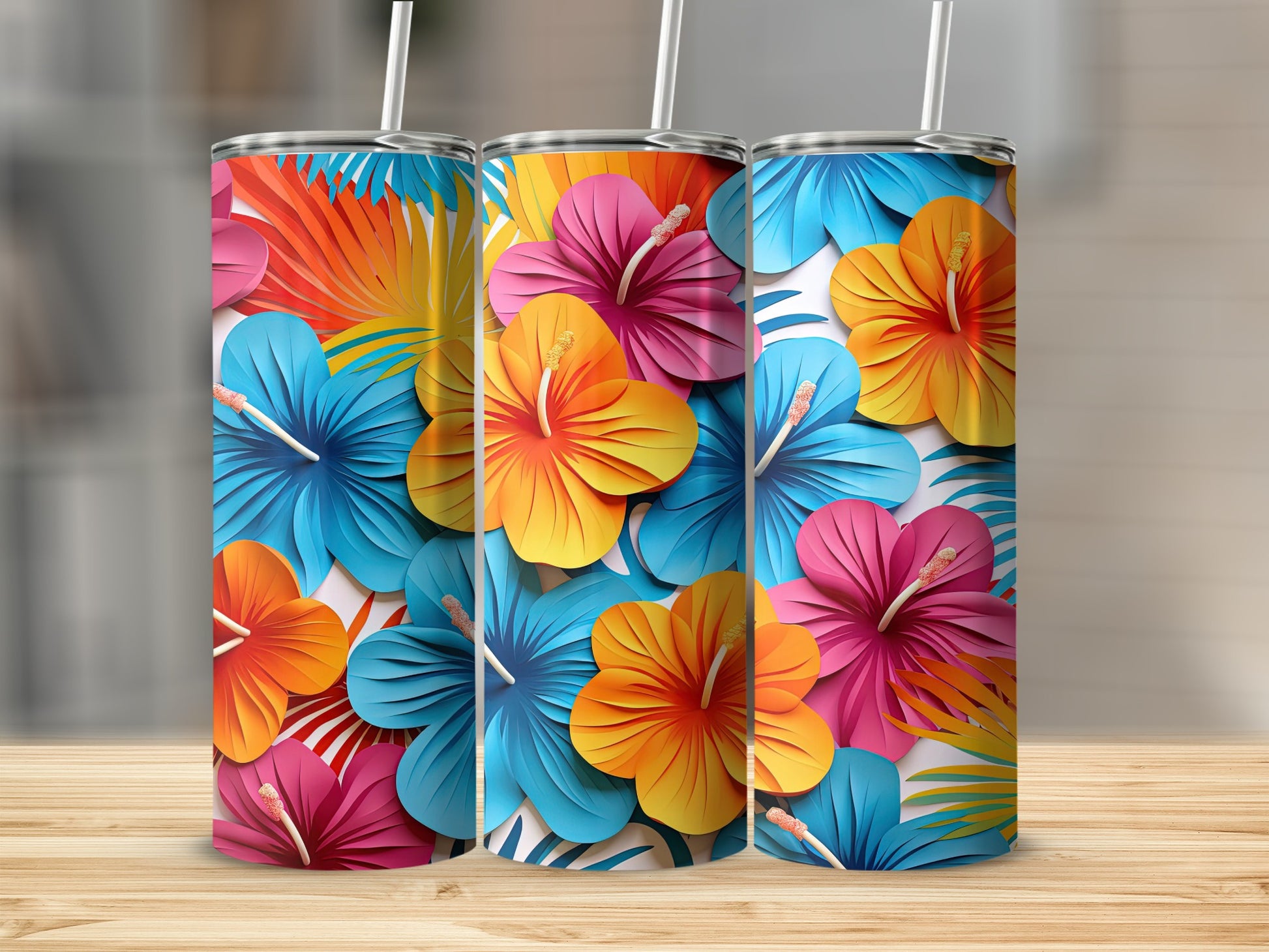 Vibrant Tropical Floral Print Insulated Tumbler