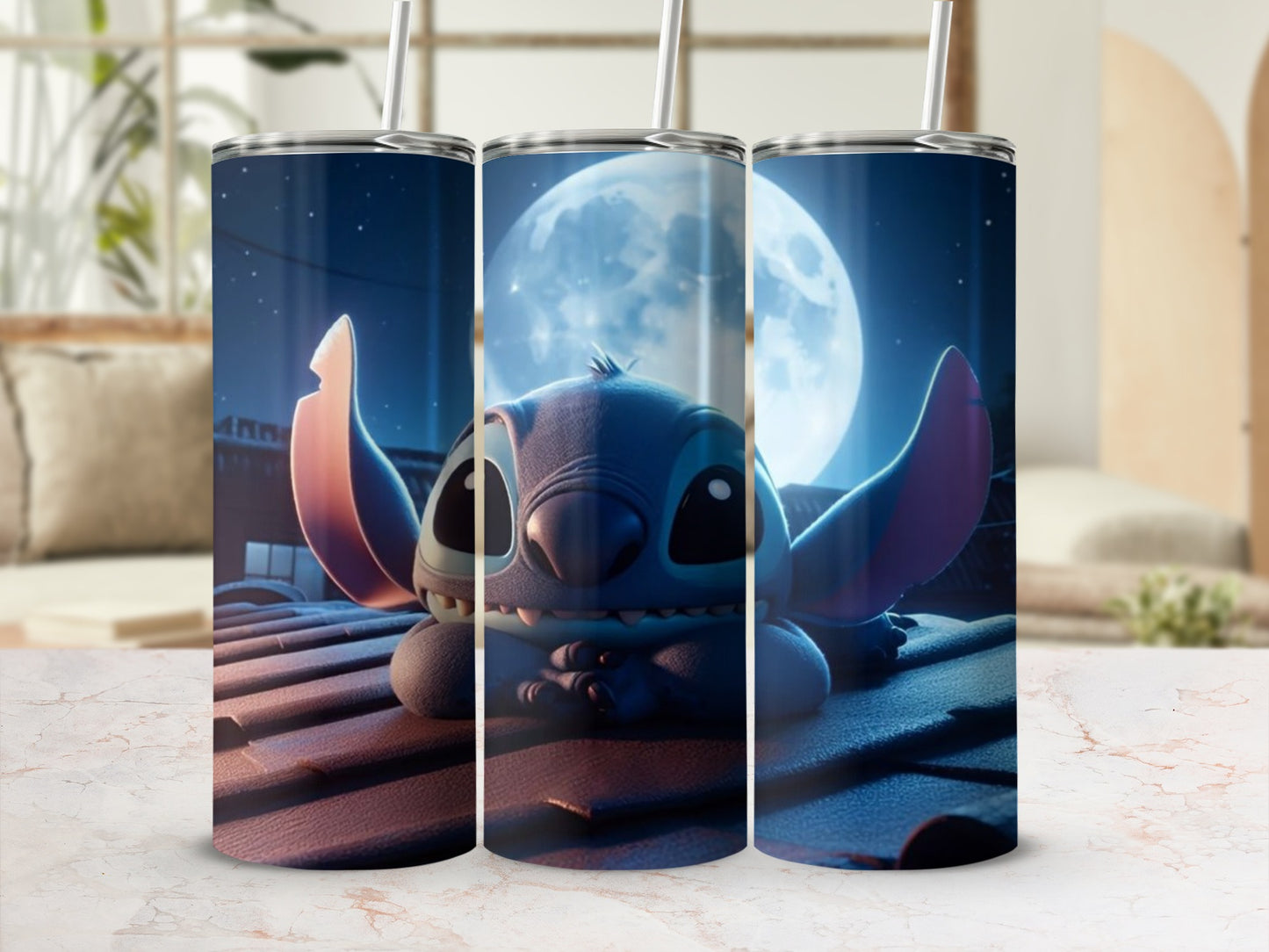 Cute Alien Character Tumbler with Moonlit Background