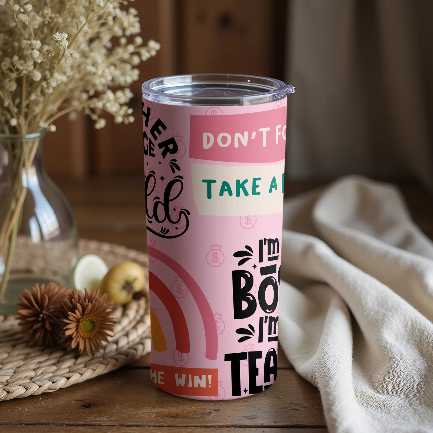 Colorful Motivational Tumbler with Positive Messages