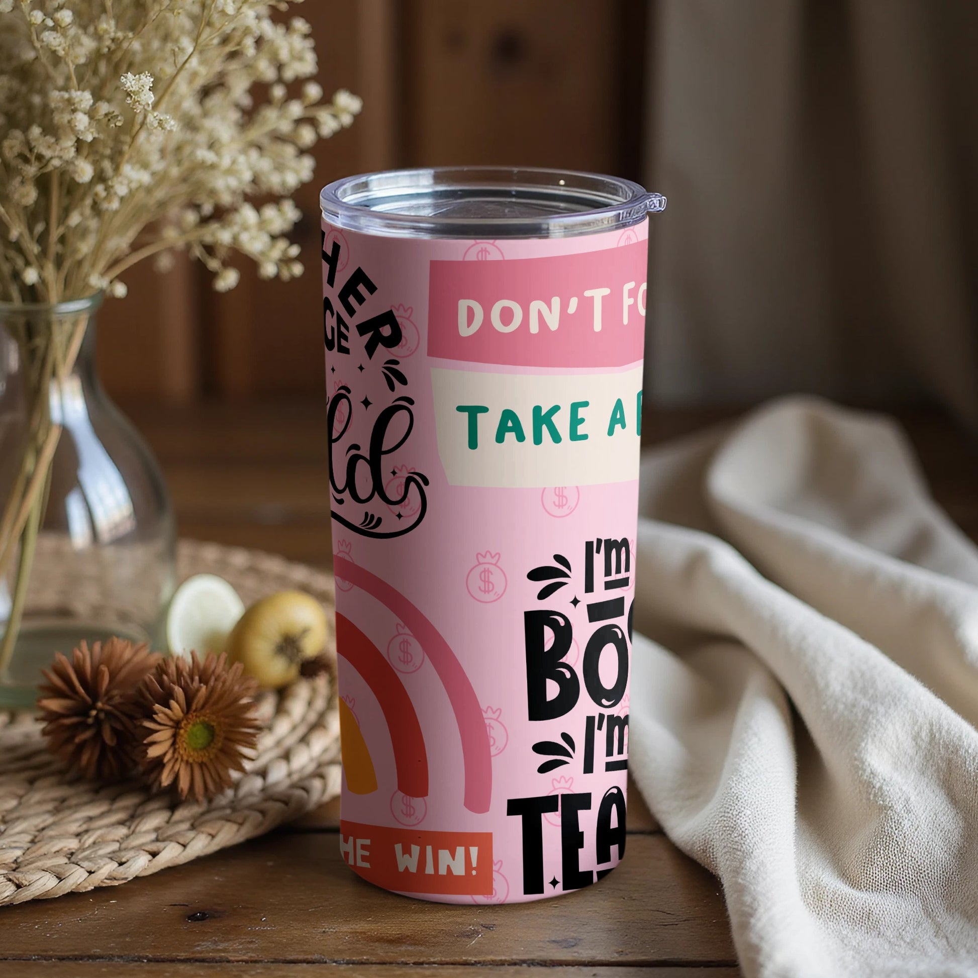 Colorful Motivational Tumbler with Positive Messages