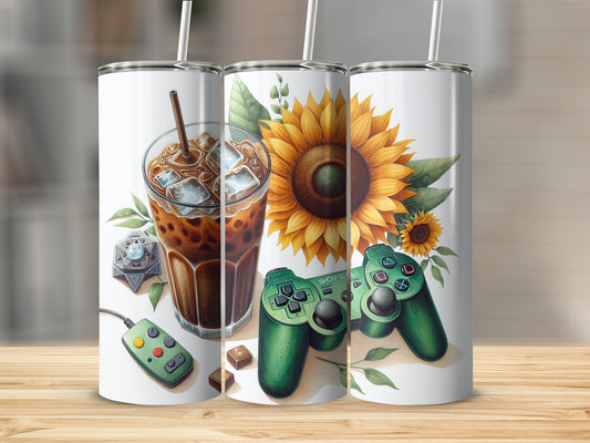 Sunflower and Gaming Tumbler Cup with Straw