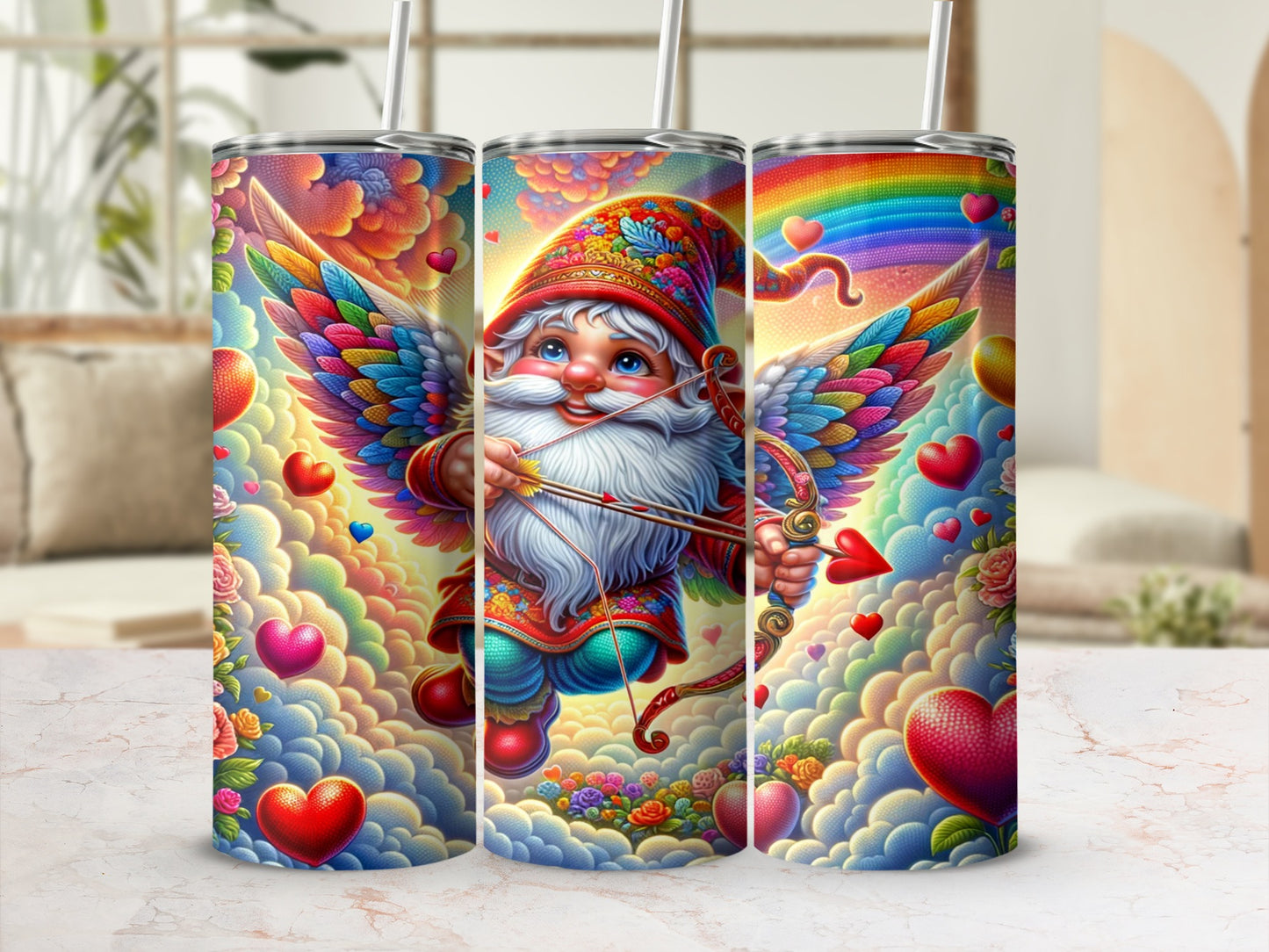 Fairy Tale Inspired Cupid Gnome Tumbler with Hearts