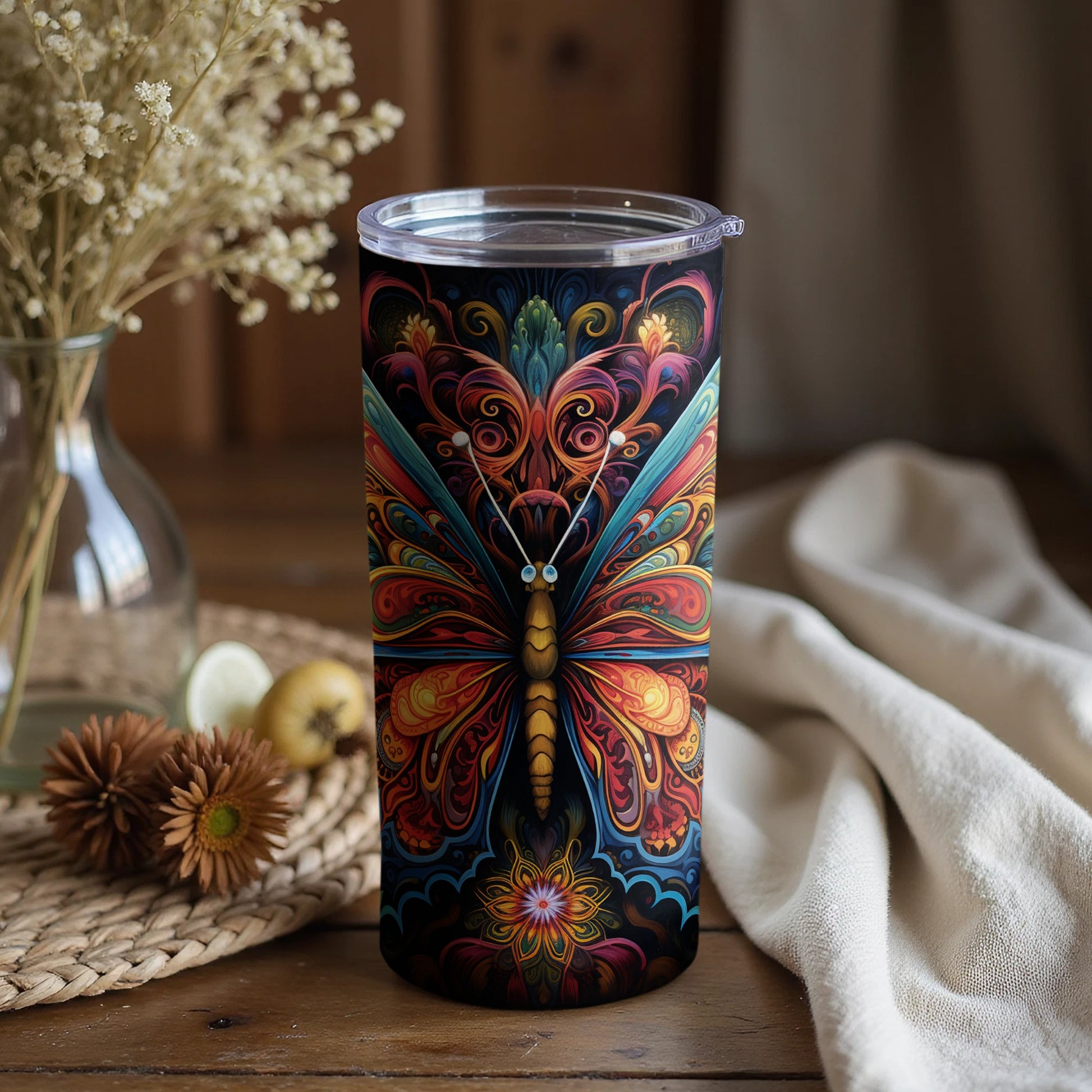 Colorful Butterfly Design Insulated Drink Tumbler