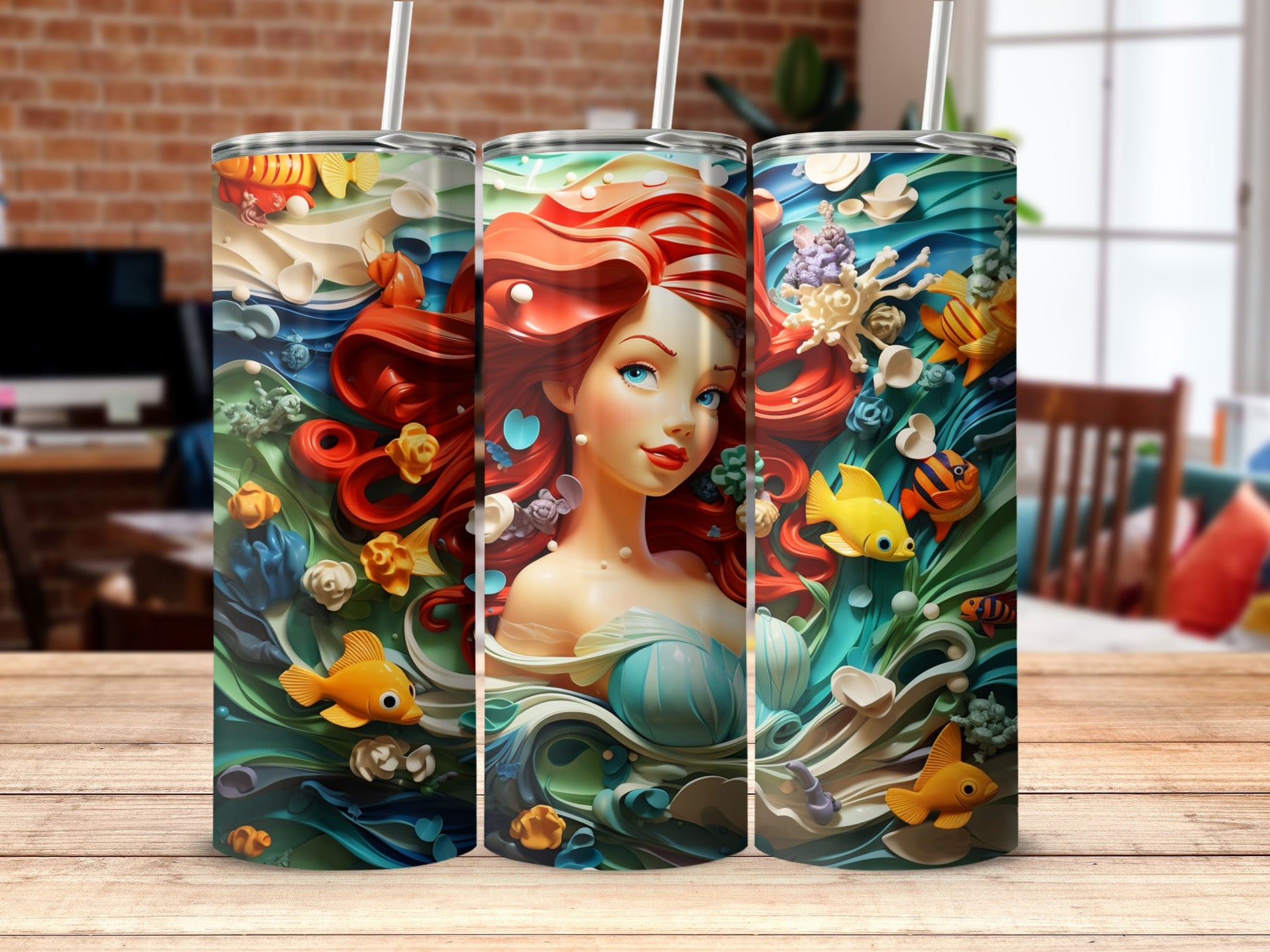 Mermaid Art Tumbler with Colorful Aquatic Design