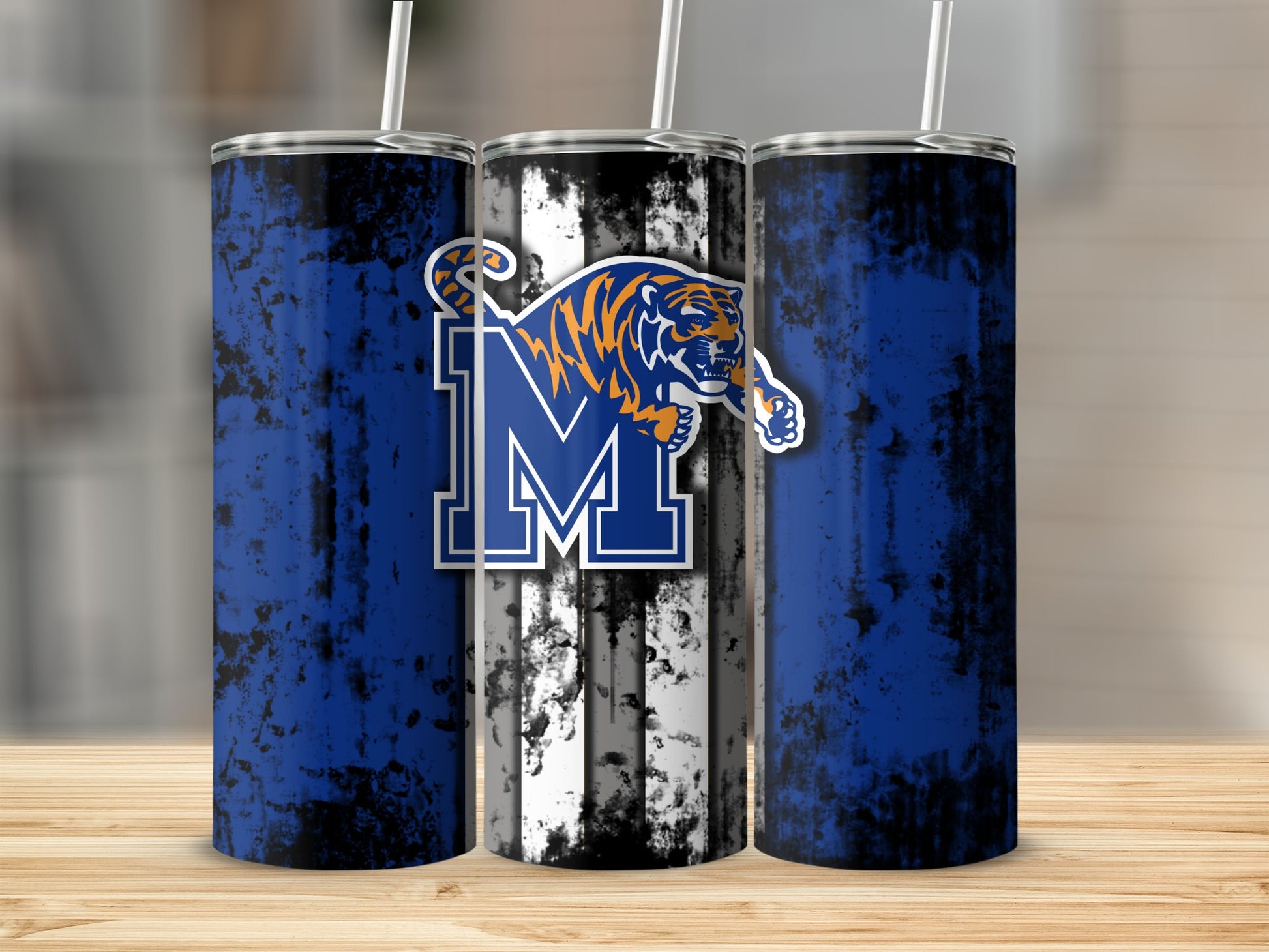 Blue and Black Tiger M Logo Tumblers Stainless Steel Set