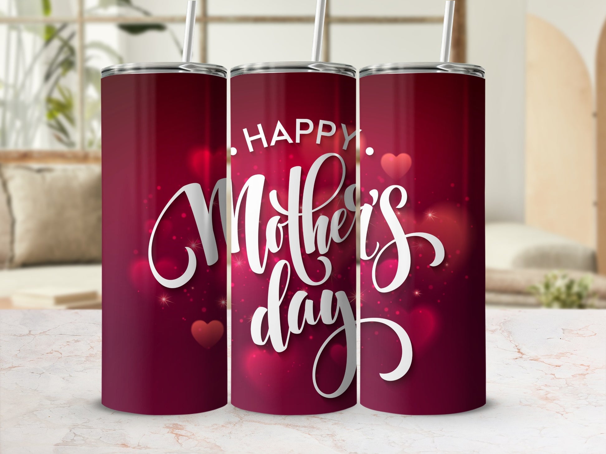 Happy Mother's Day Elegant Red Heart Designed Tumbler