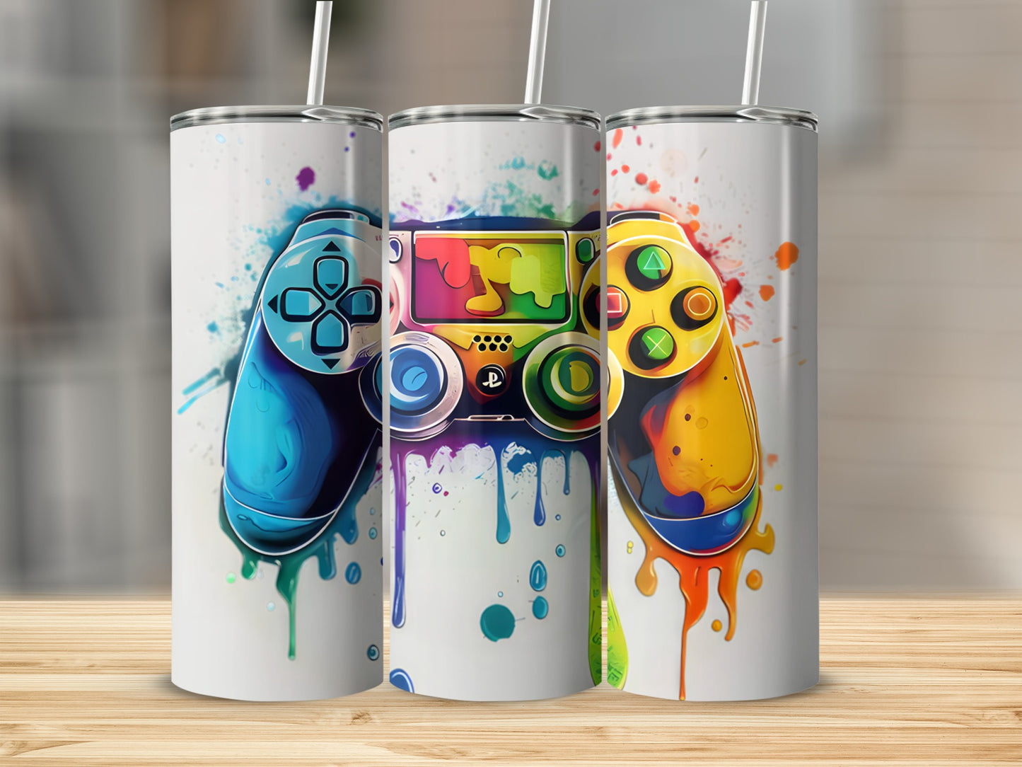 Vibrant Gaming Controller Art Tumblers for Gamers