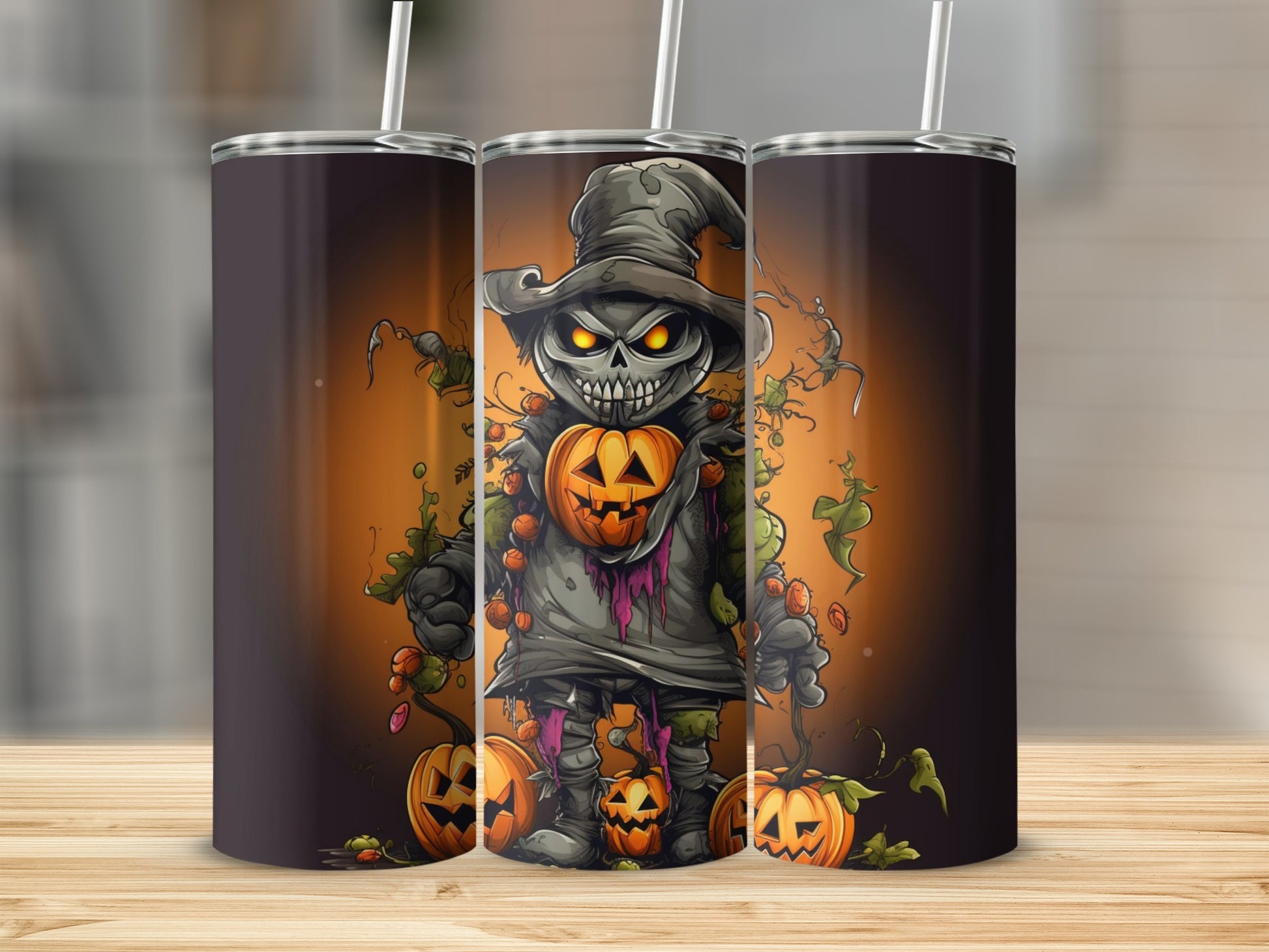 Creepy Scarecrow Halloween Tumbler with Pumpkin Design