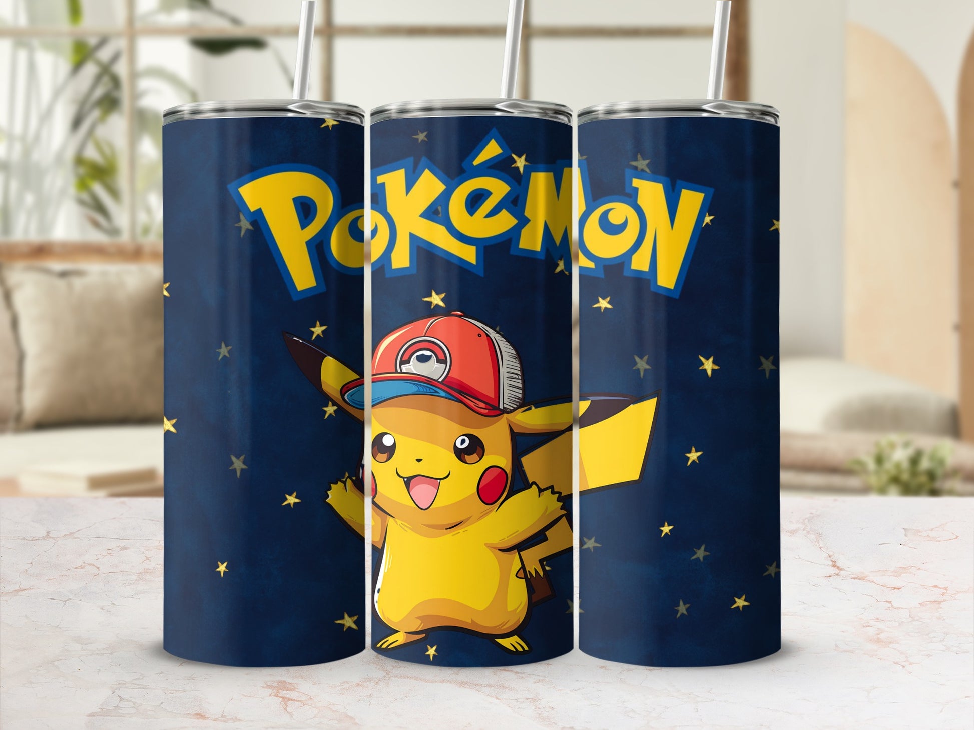 Pikachu with Hat and Stars Design Tumbler
