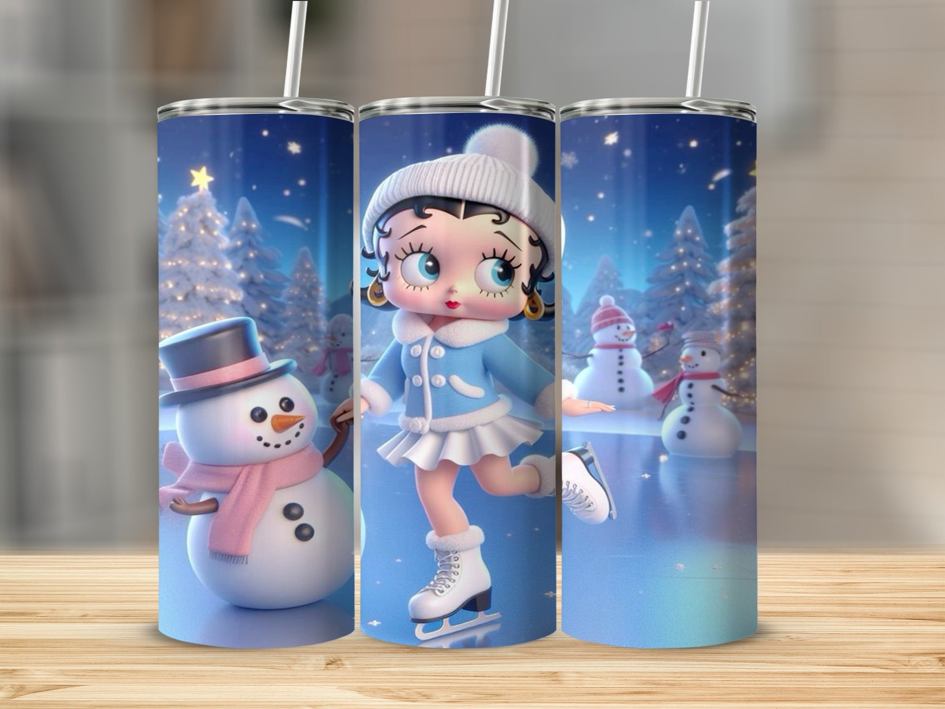 Cute Winter Scene with Girl Ice Skating Tumbler