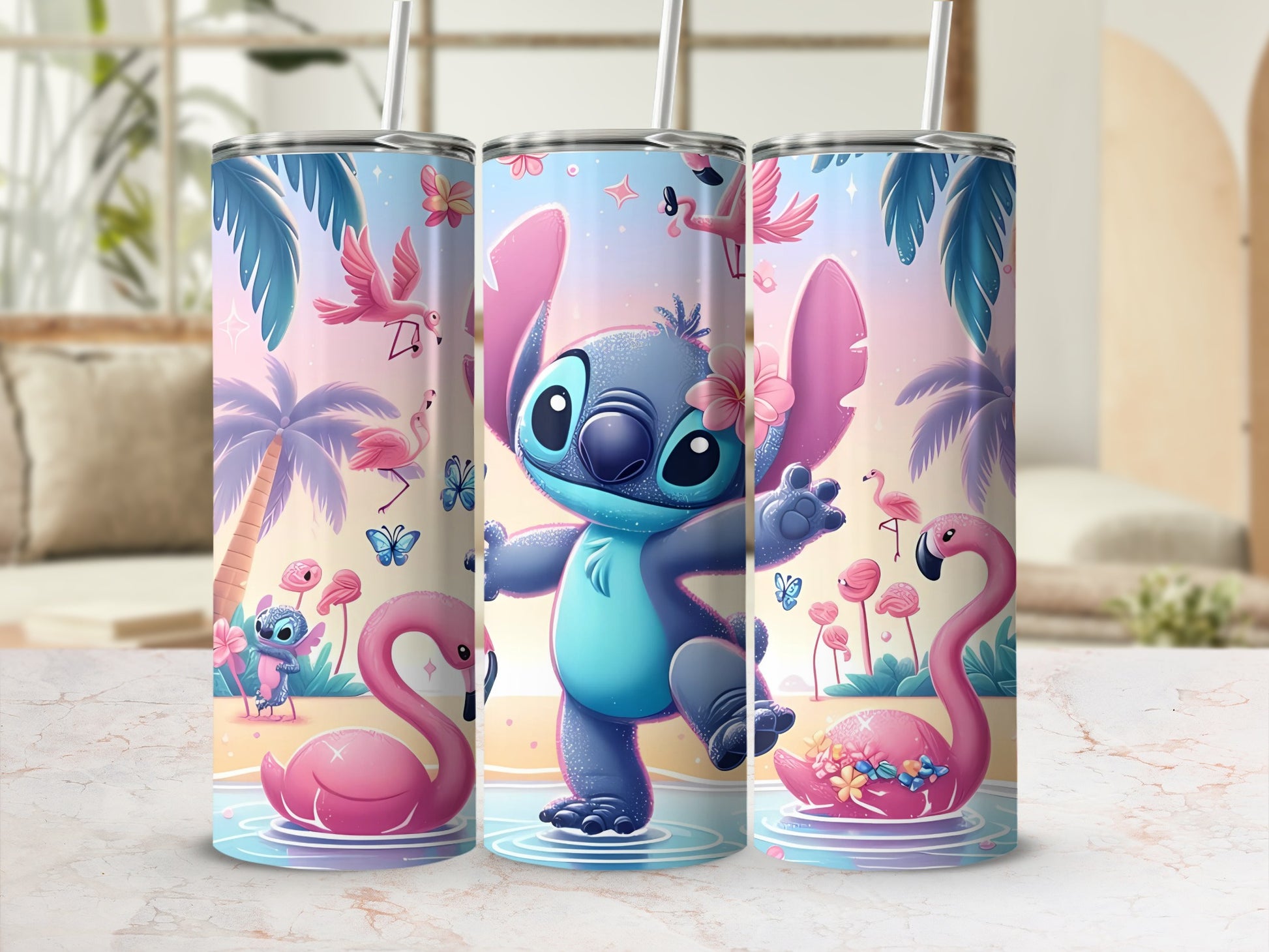 Cute Tropical Hawaiian Themed Tumbler with Flamingos