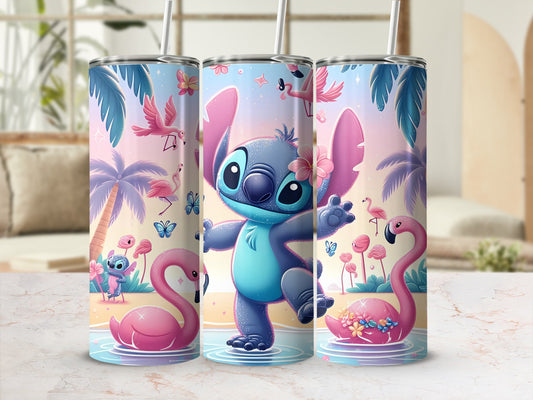 Cute Tropical Hawaiian Themed Tumbler with Flamingos