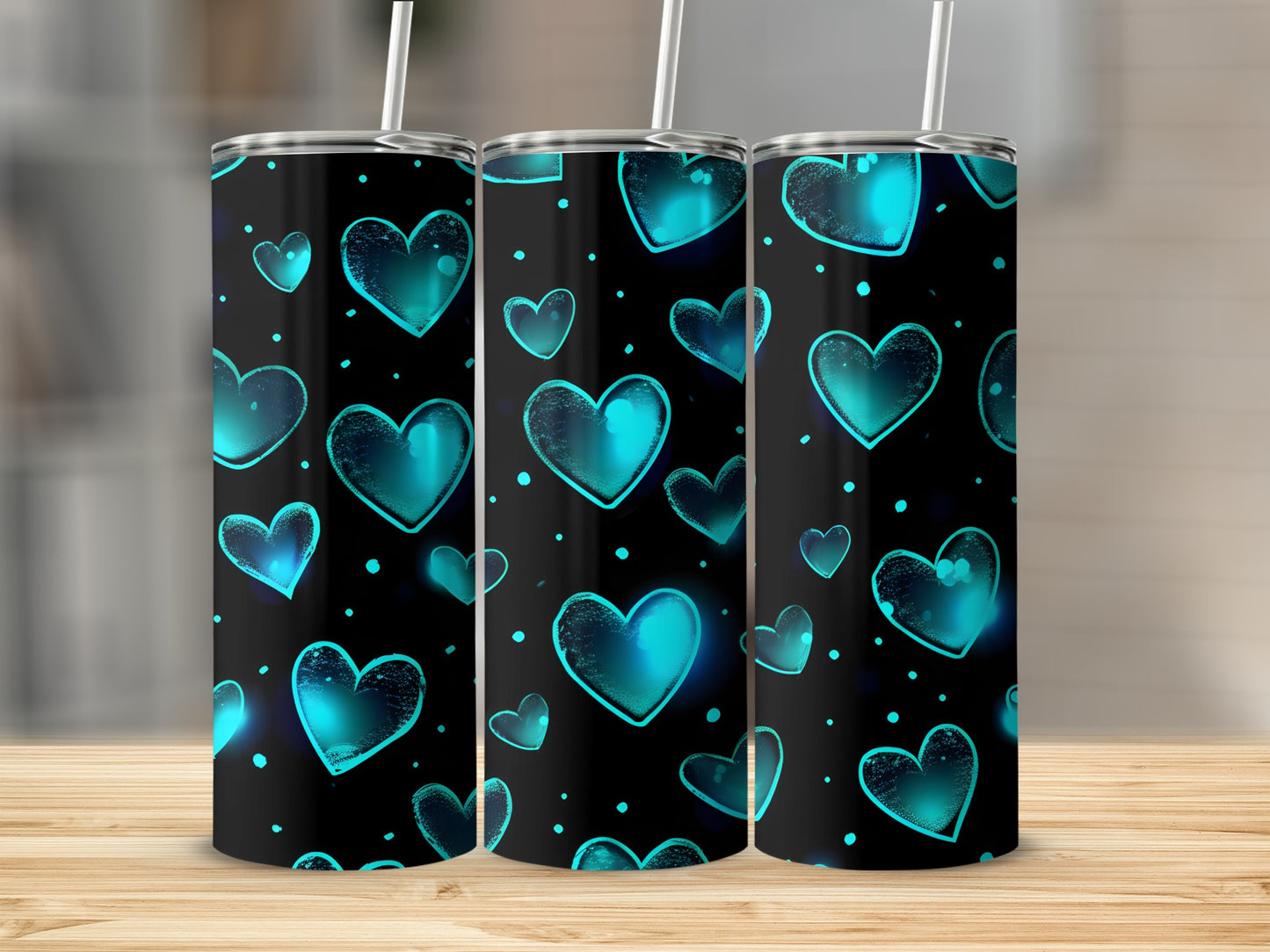 Radiant Glowing Aqua Hearts Black Design product type