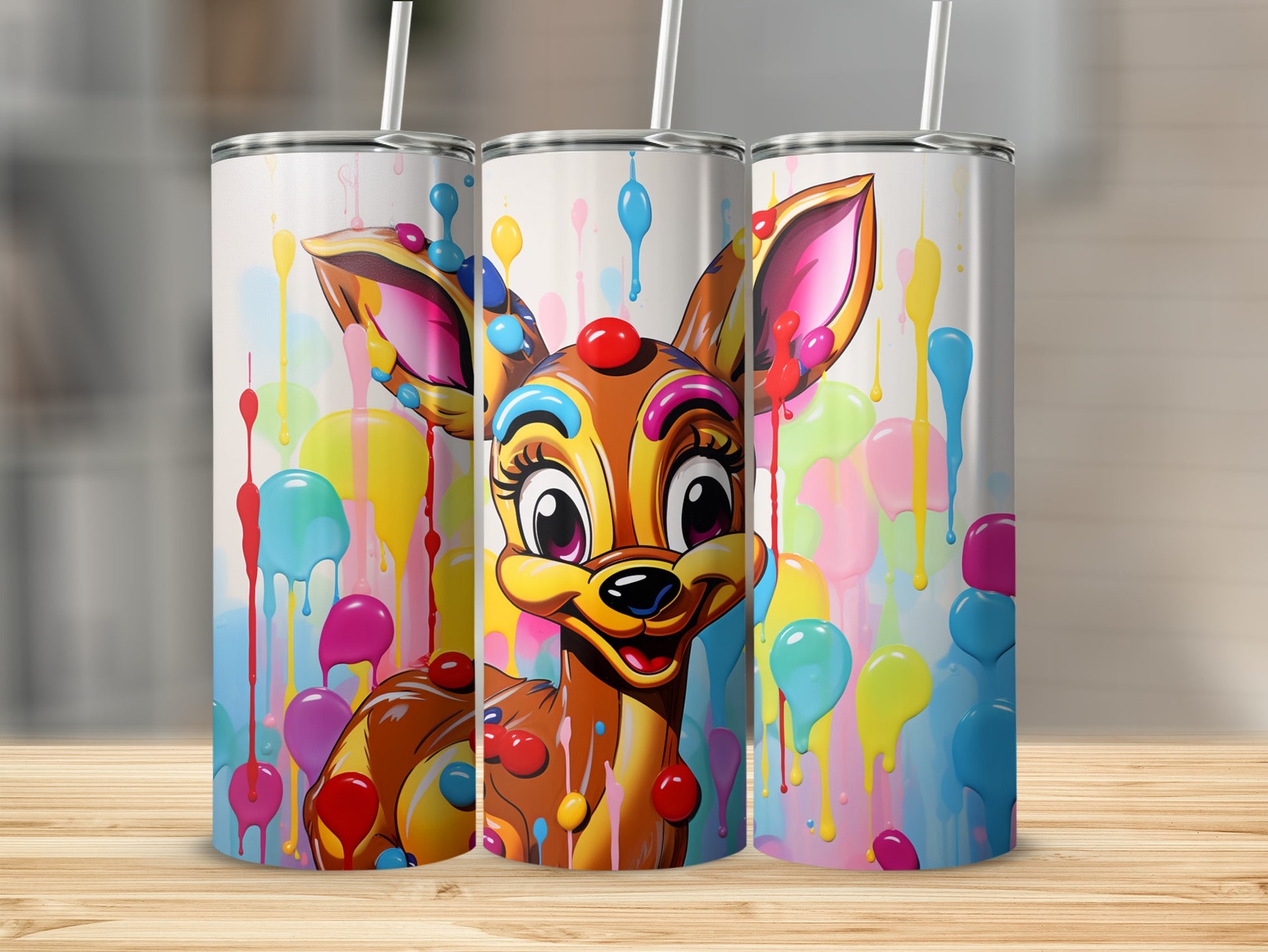Colorful Deer with Paint Drips Tumbler Product