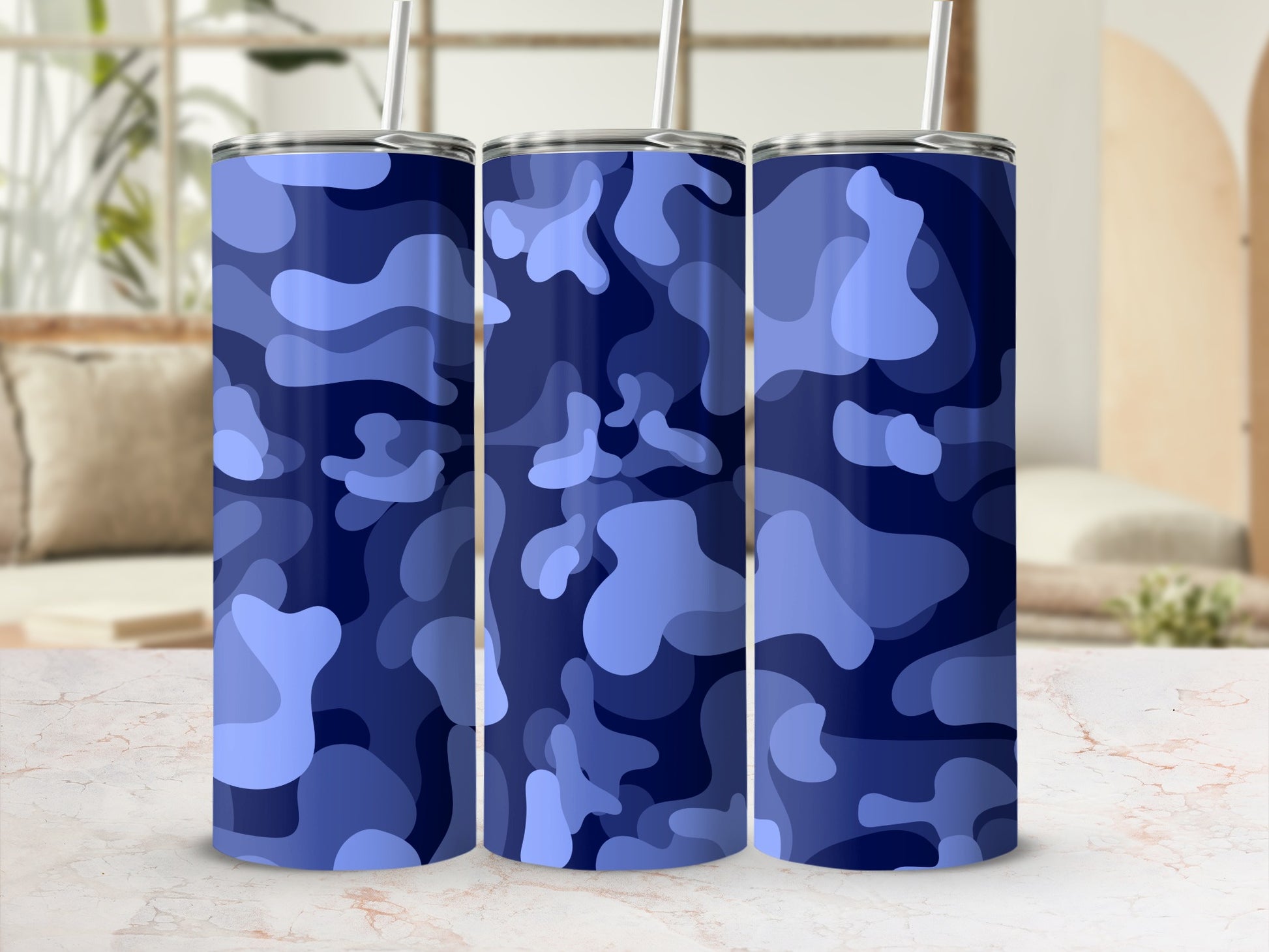 Blue Camouflage Pattern Insulated Tumbler Travel Cup