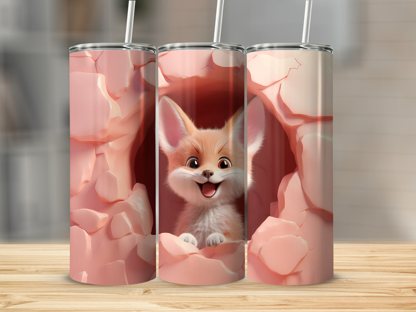 Cute Fox Illustration Tumbler with Straw