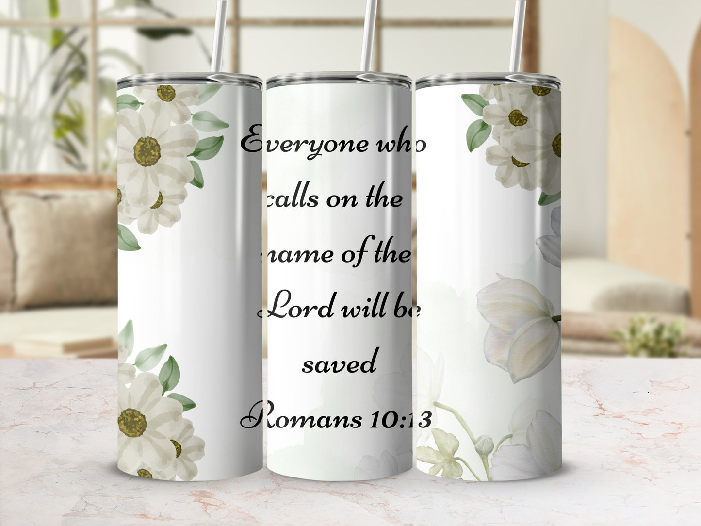 Inspirational Romans 10:13 Scripture Tumbler 20oz