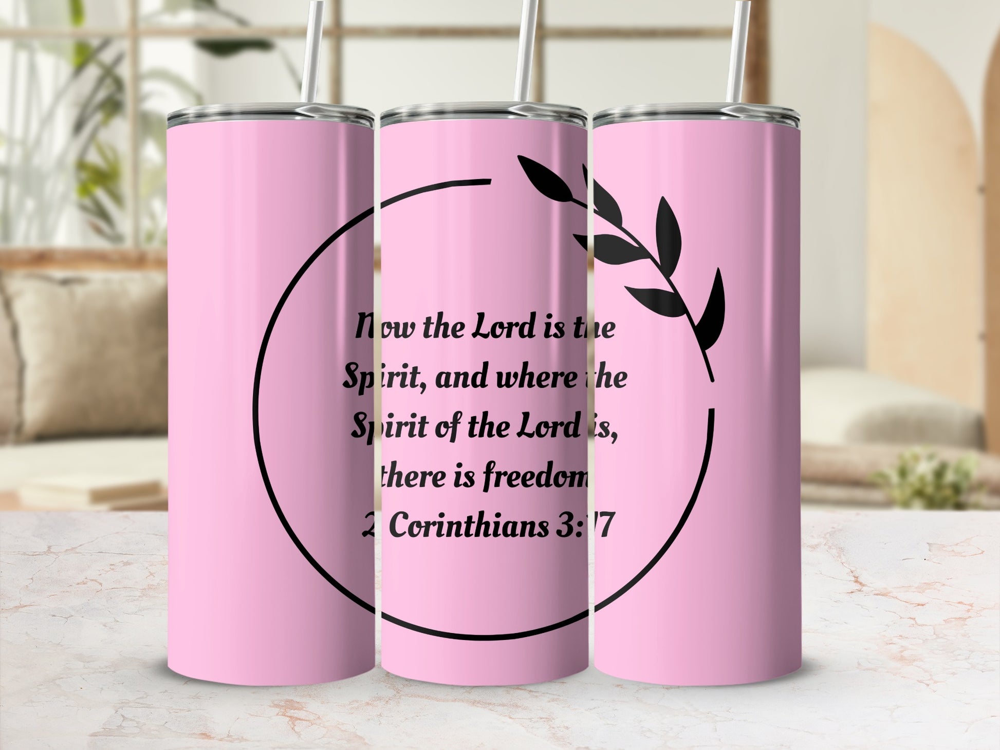 Inspirational 2 Corinthians 3:17 Pink Tumbler Cup