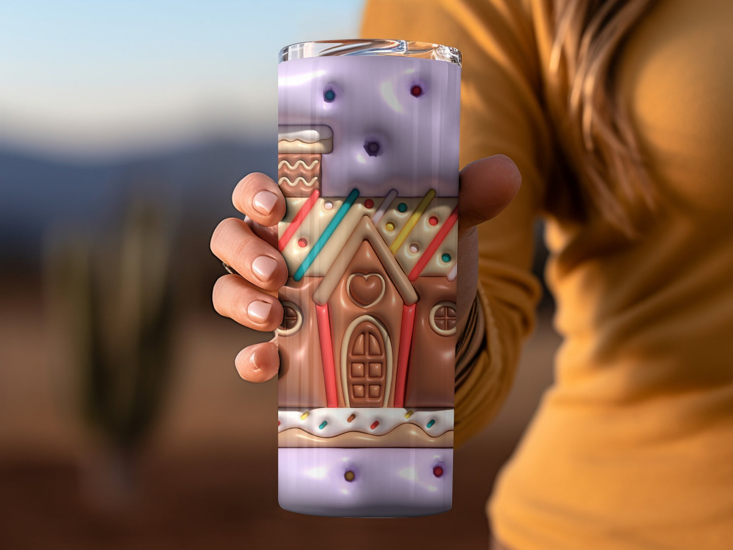 Colorful Gingerbread House Design Tumbler Cup