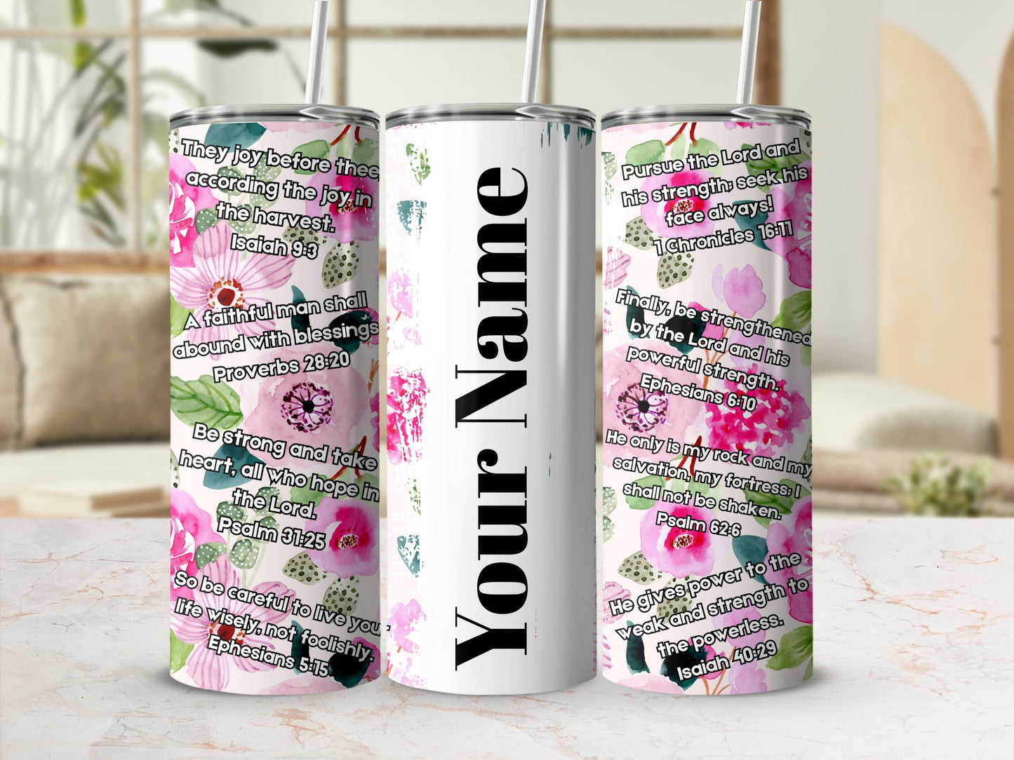 Personalized Floral Design Bible Verses Insulated Tumbler