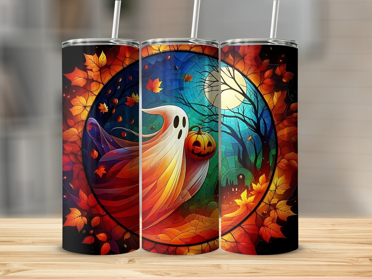 Halloween Ghost and Pumpkin Themed Tumbler Flask
