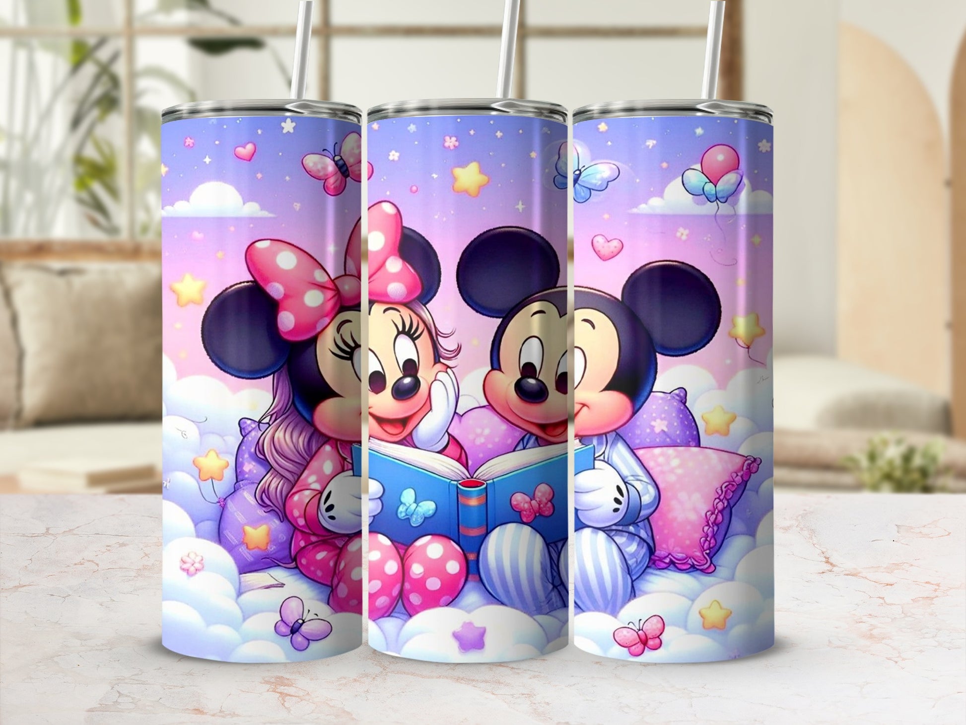 Cute Cartoon Characters Reading Book Drinking Tumblers