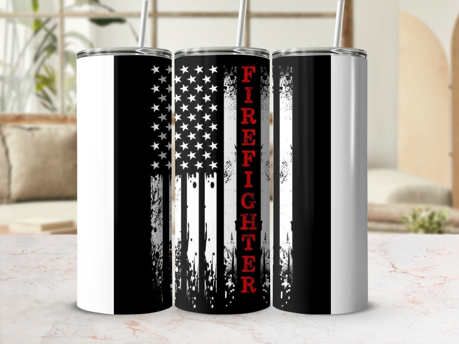 Firefighter American Flag Tumbler Cup Drinkware