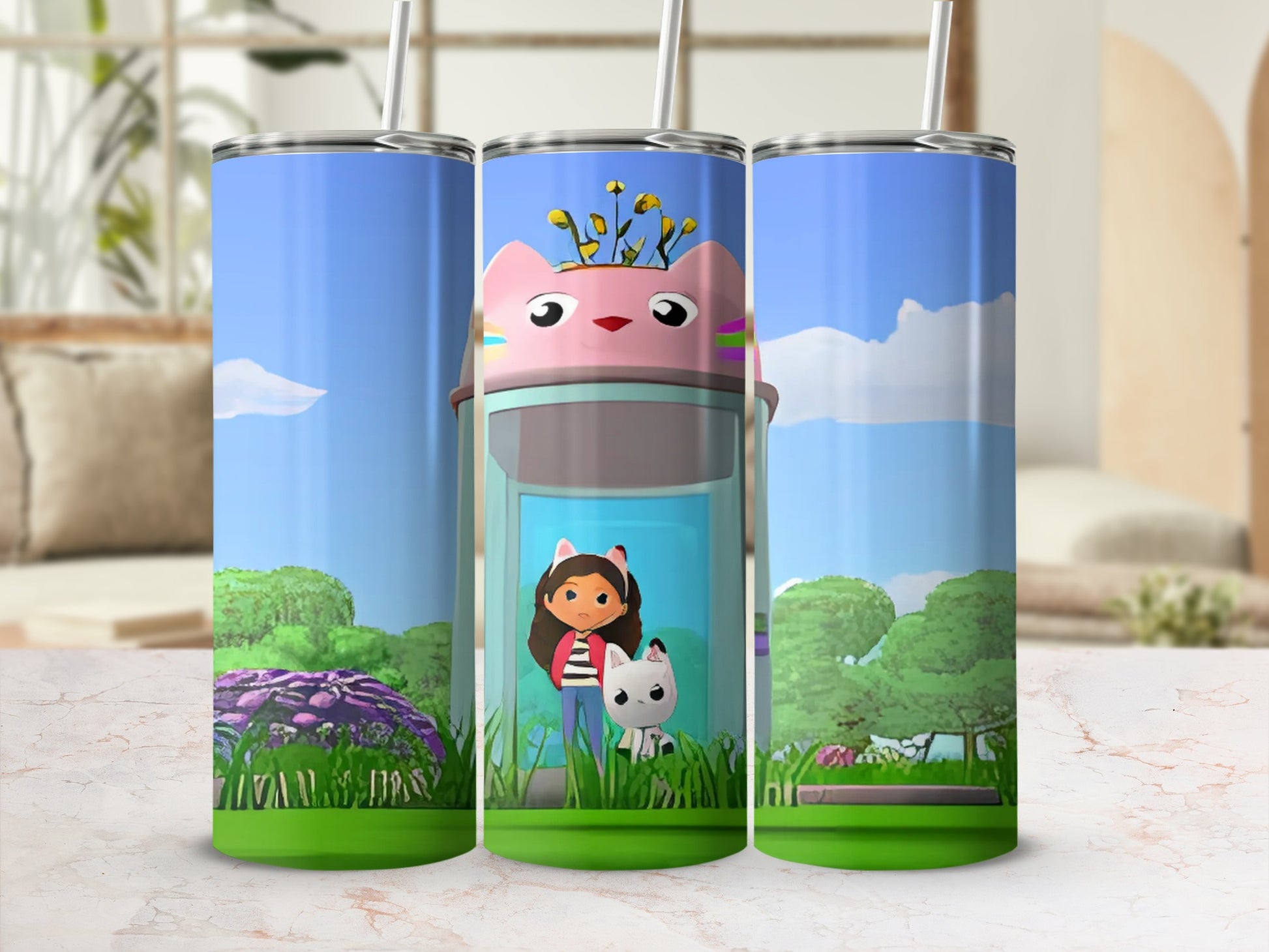 Cute Cartoon Girl and Cat Illustration Tumbler Cup