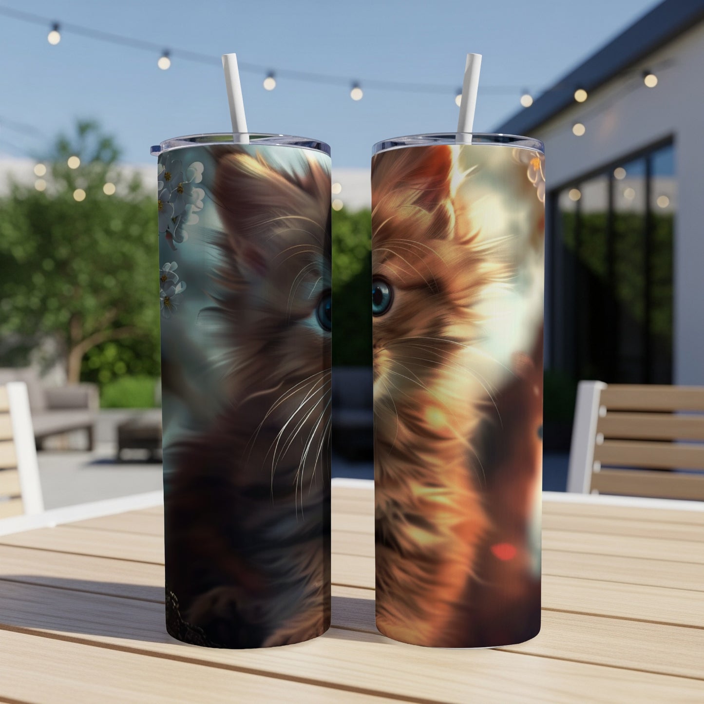 Two tall tumblers featuring a detailed close-up of a ginger cat's face.