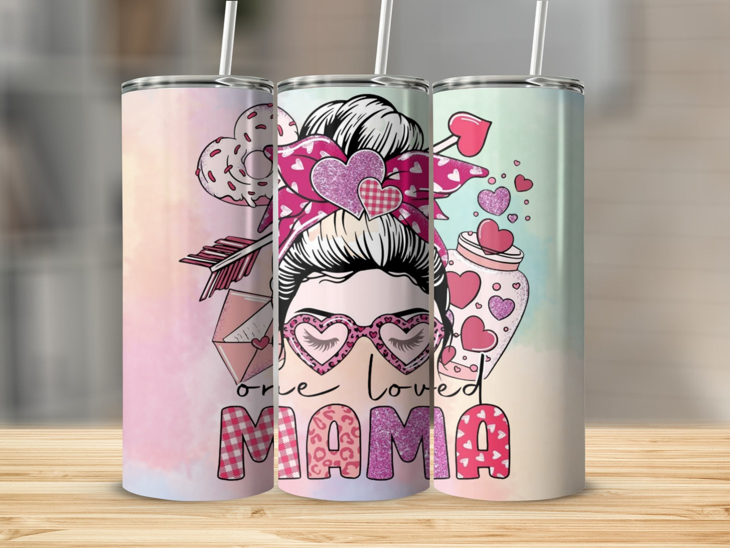 Trendy One Loved Mama Valentine's Day Tumblers