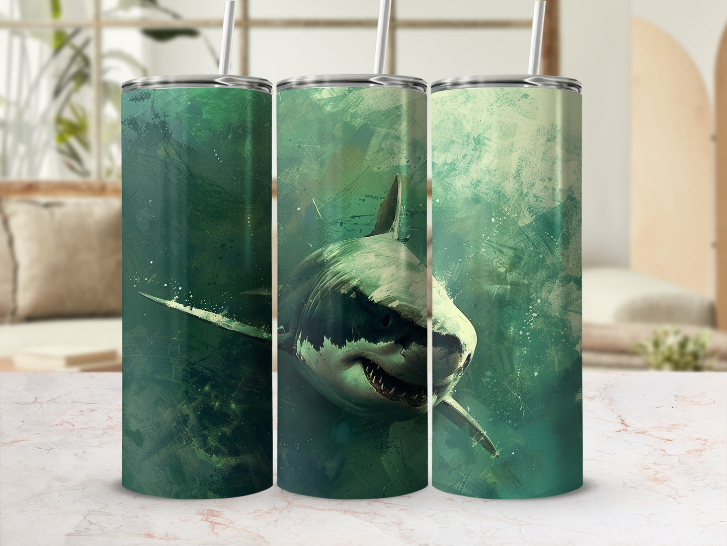 Deep Sea Shark Predator Abstract Art Green Tumbler product type