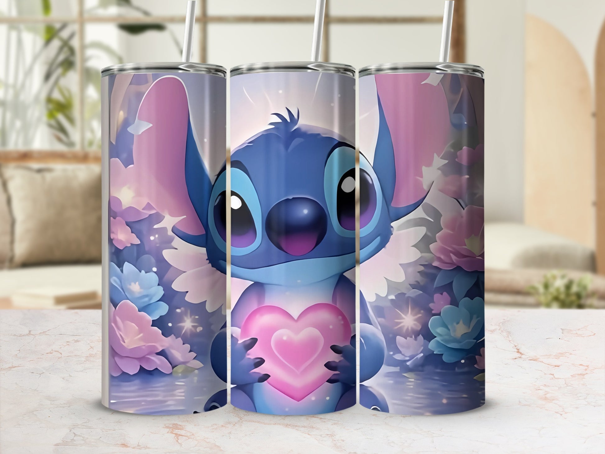 Cute Blue Alien Holding Heart Design Tumbler