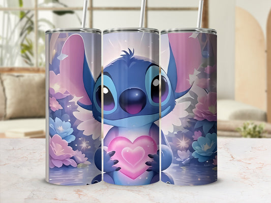 Cute Blue Alien Holding Heart Design Tumbler