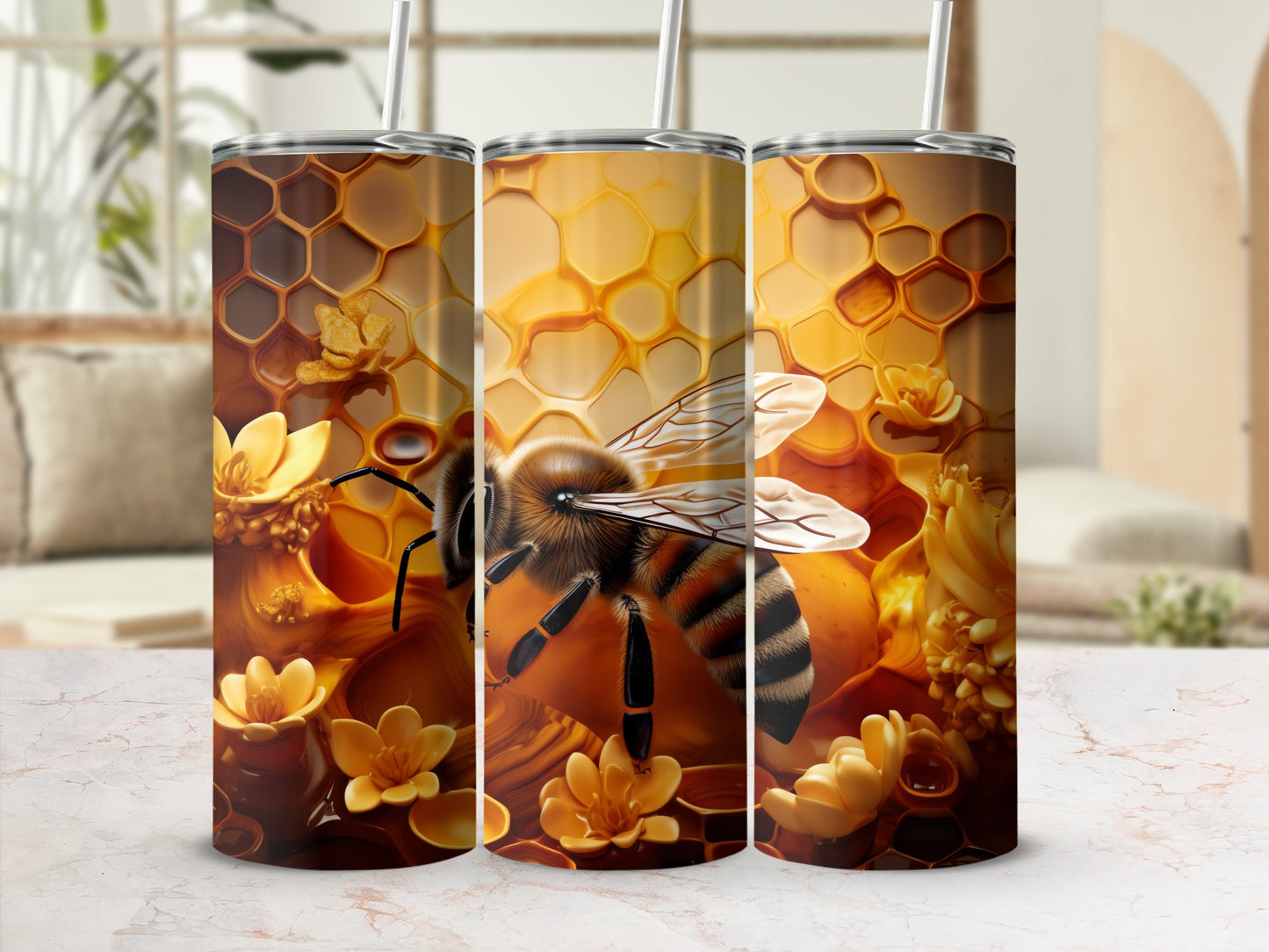 Bee Honeycomb Design Yellow Flowers Tumbler product type